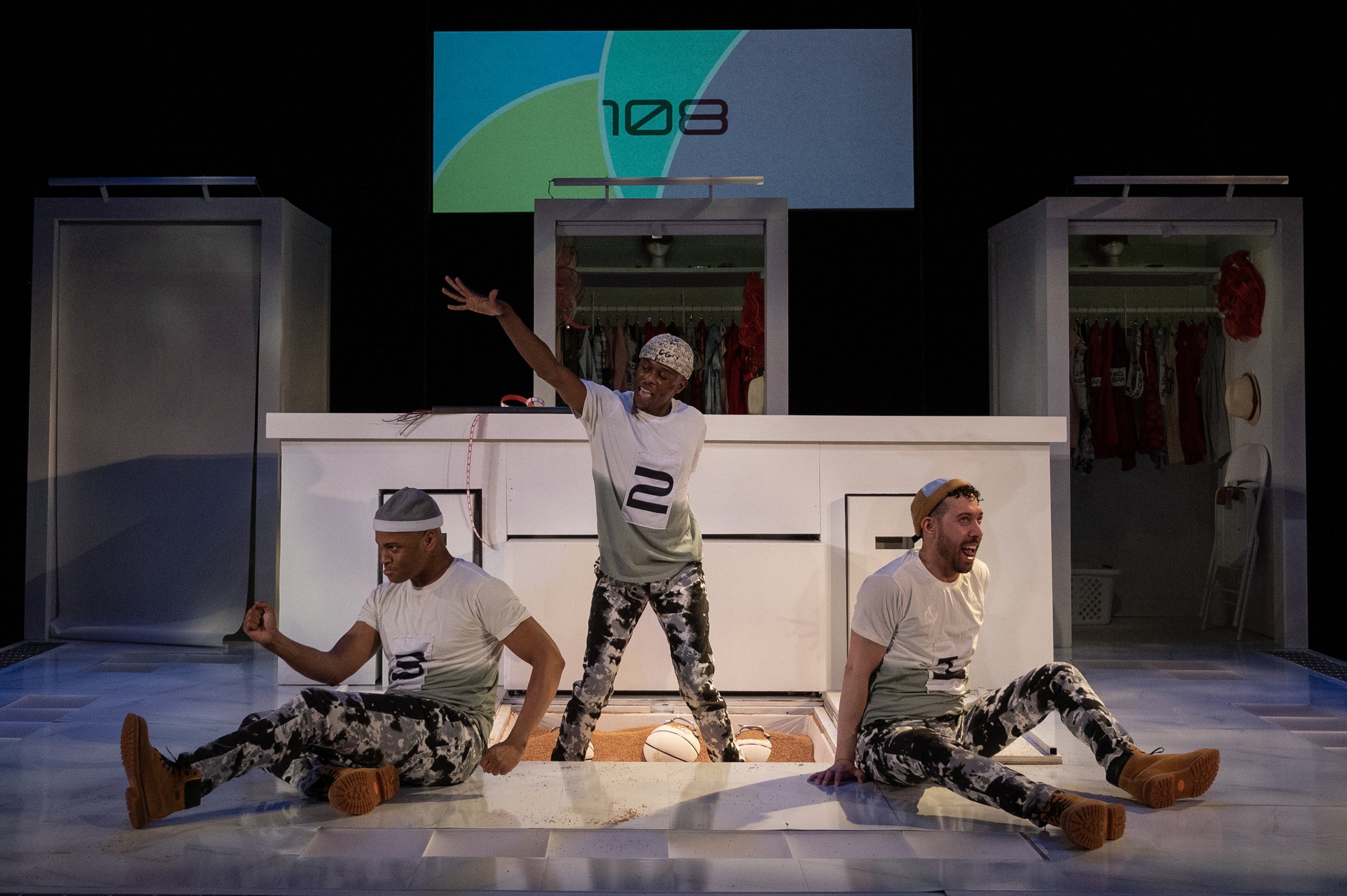  Ryan Jamaal Swain, Justin Weaks, and Michael Kevin Darnall in Donja R.  Love’s  one in two . Photo by Chris Banks. 