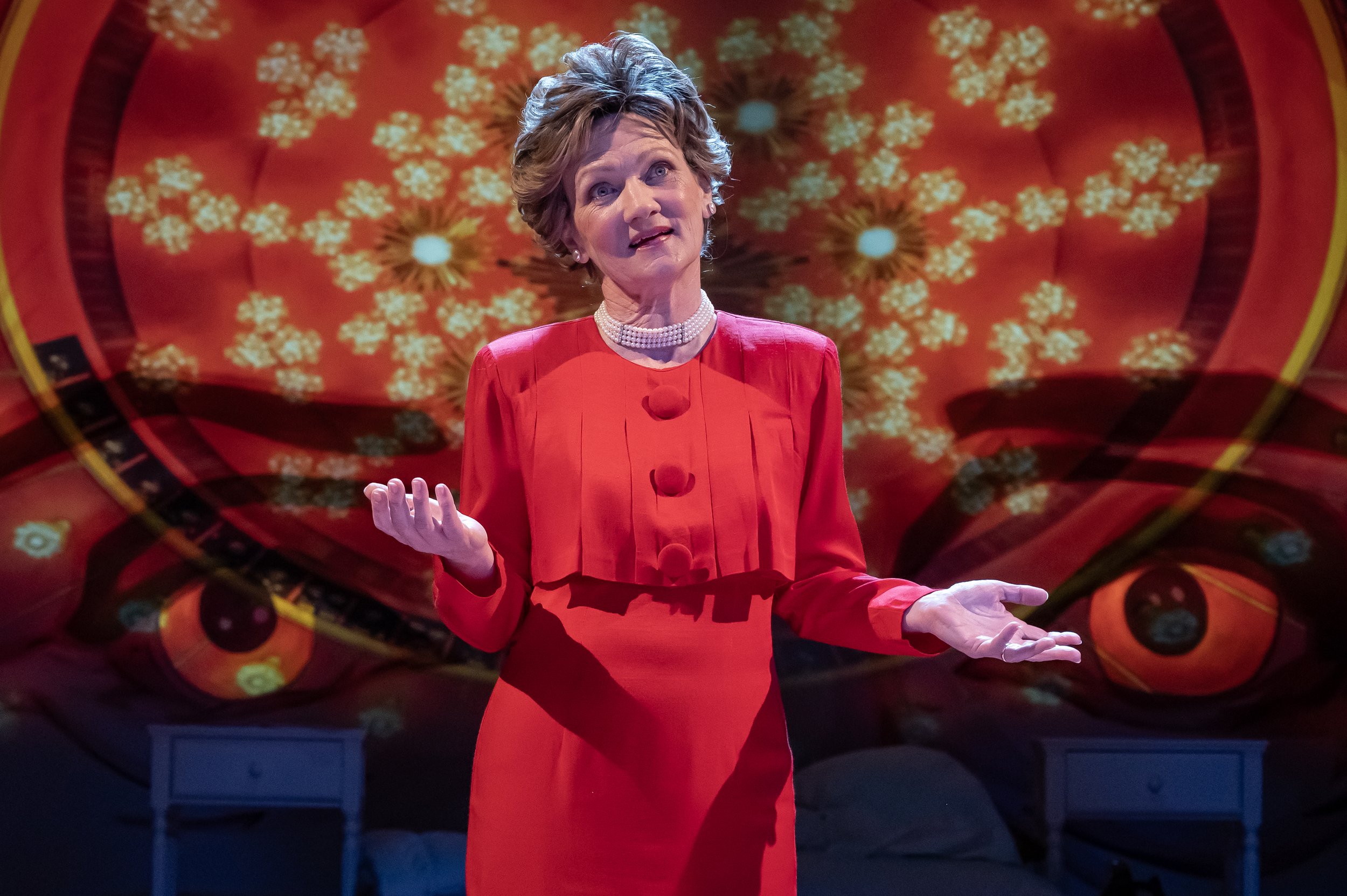   Lynn Hawley as Nancy Reagan in Mosaic Theater’s production of  Nancy  by Rhiana Yazzie. Photo by Chris Banks.  