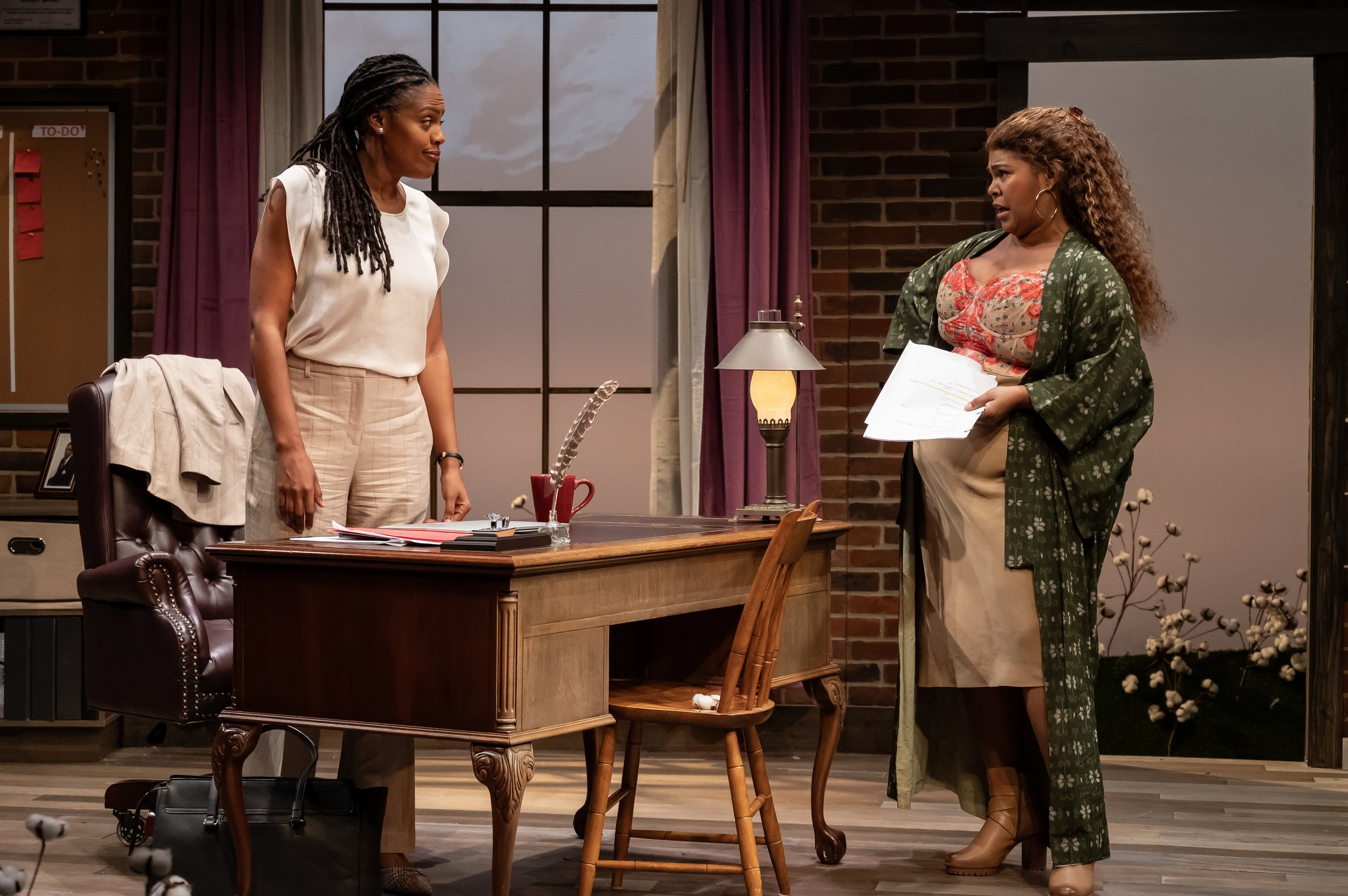   Nikkole Salter as Sandra and ​​Tamieka Chavis as Jade in Mosaic Theater’s production of  Confederates  by Dominique Morisseau. Photo by Chris Banks.  