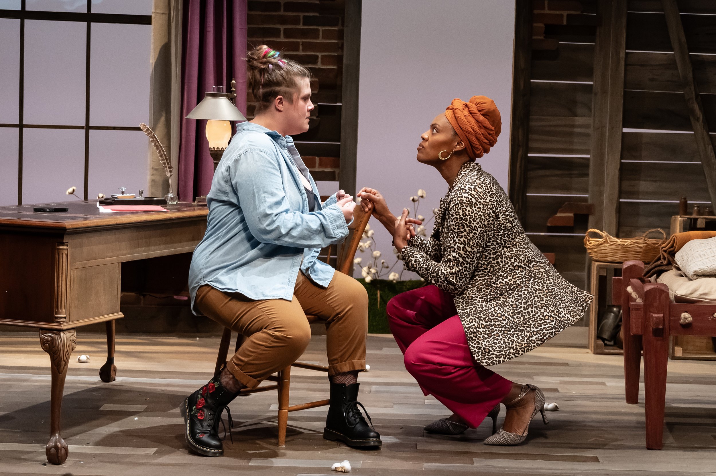   Caro Dubberly as Candice and Nikkole Salter as Sandra in Mosaic Theater’s production of  Confederates  by Dominique Morisseau. Photo by Chris Banks.  