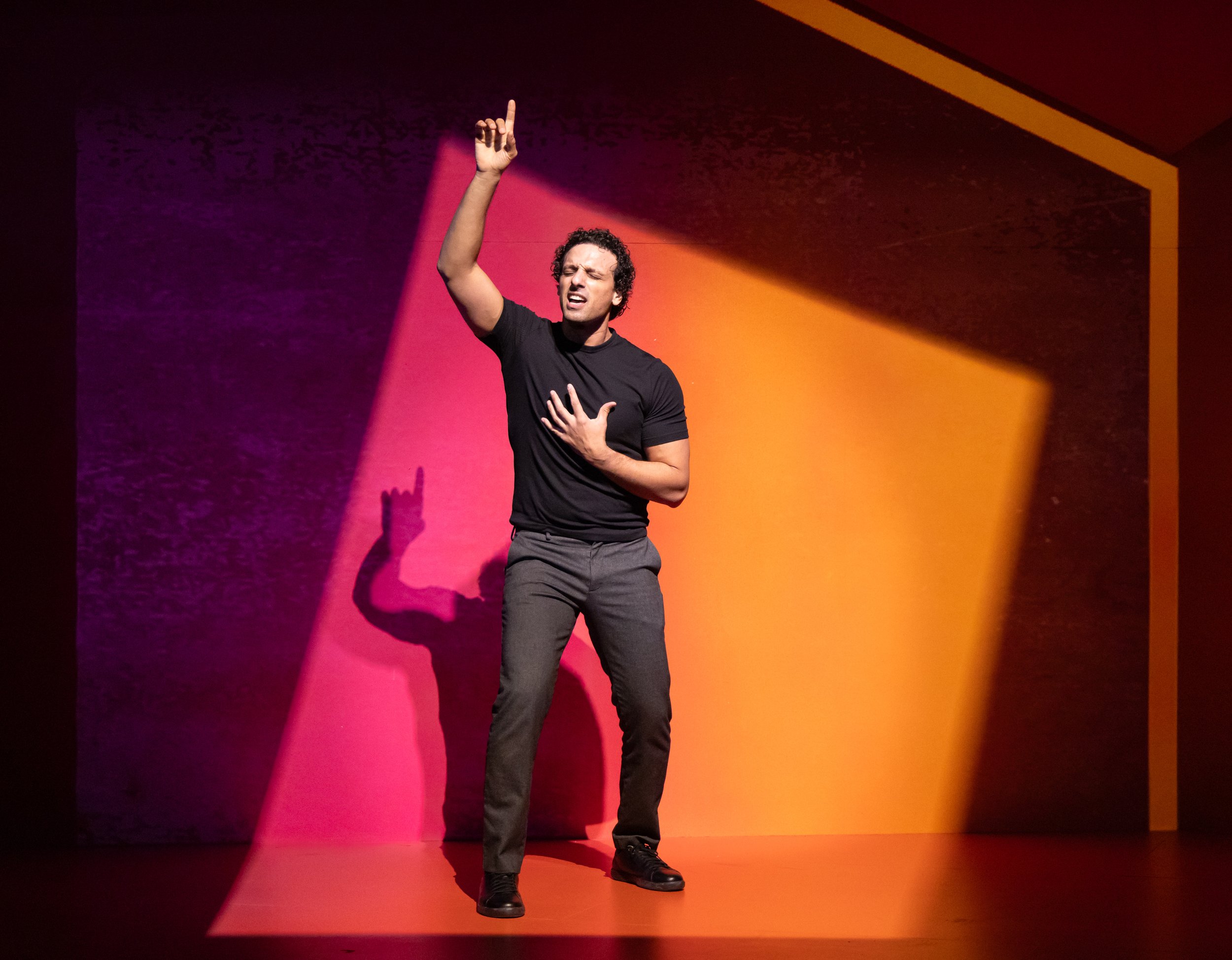 Ari’el Stachel in Theater J and Mosaic Theater’s co-production of Out Of Character. Photo by Ryan Maxwell.