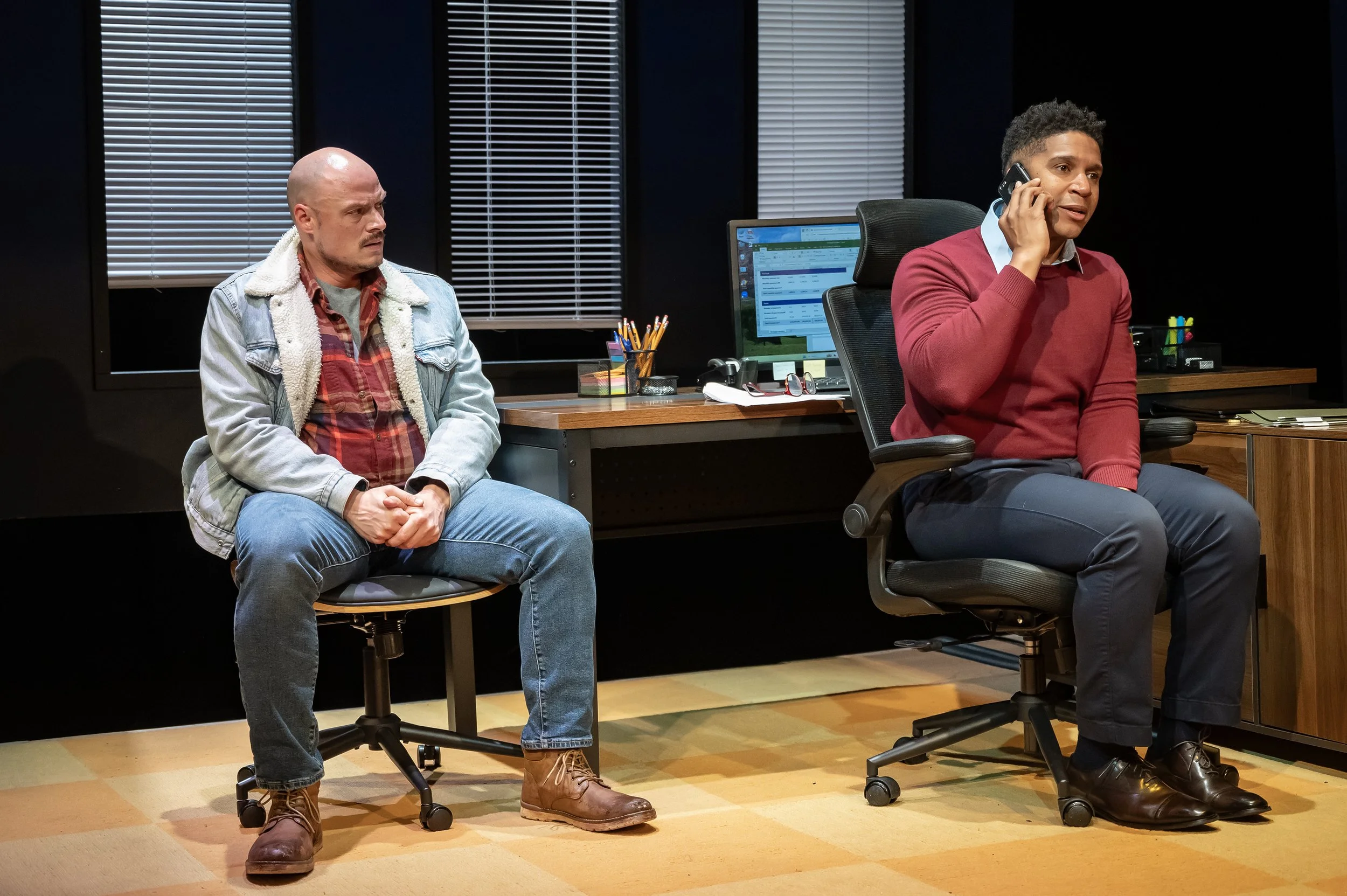  Lee Osorio as Ryan and Jaysen Wright as Keith in Mosaic Theater’s production of  A Case for the Existence of God  by Samuel D. Hunter. Photo by Chris Banks. 