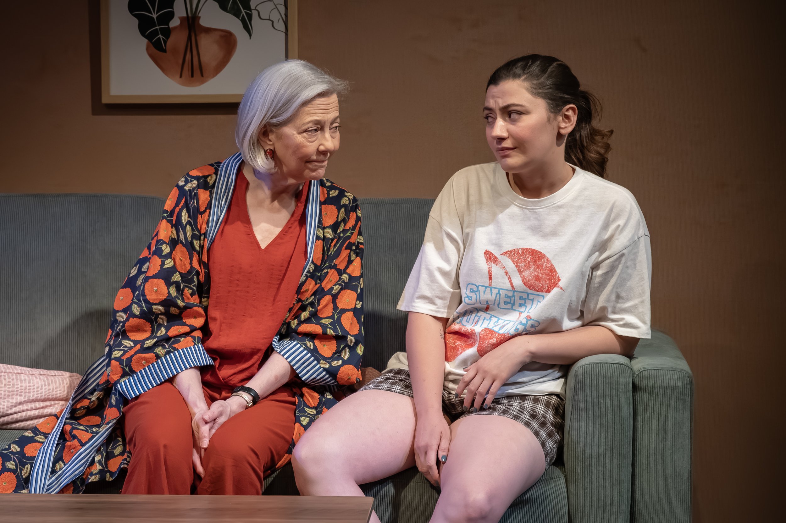  Kim Schraf and Zoe Walpole in Mosaic Theater’s production of  Precarious  by Steph Del Rosso. Photo by Chris Banks. 