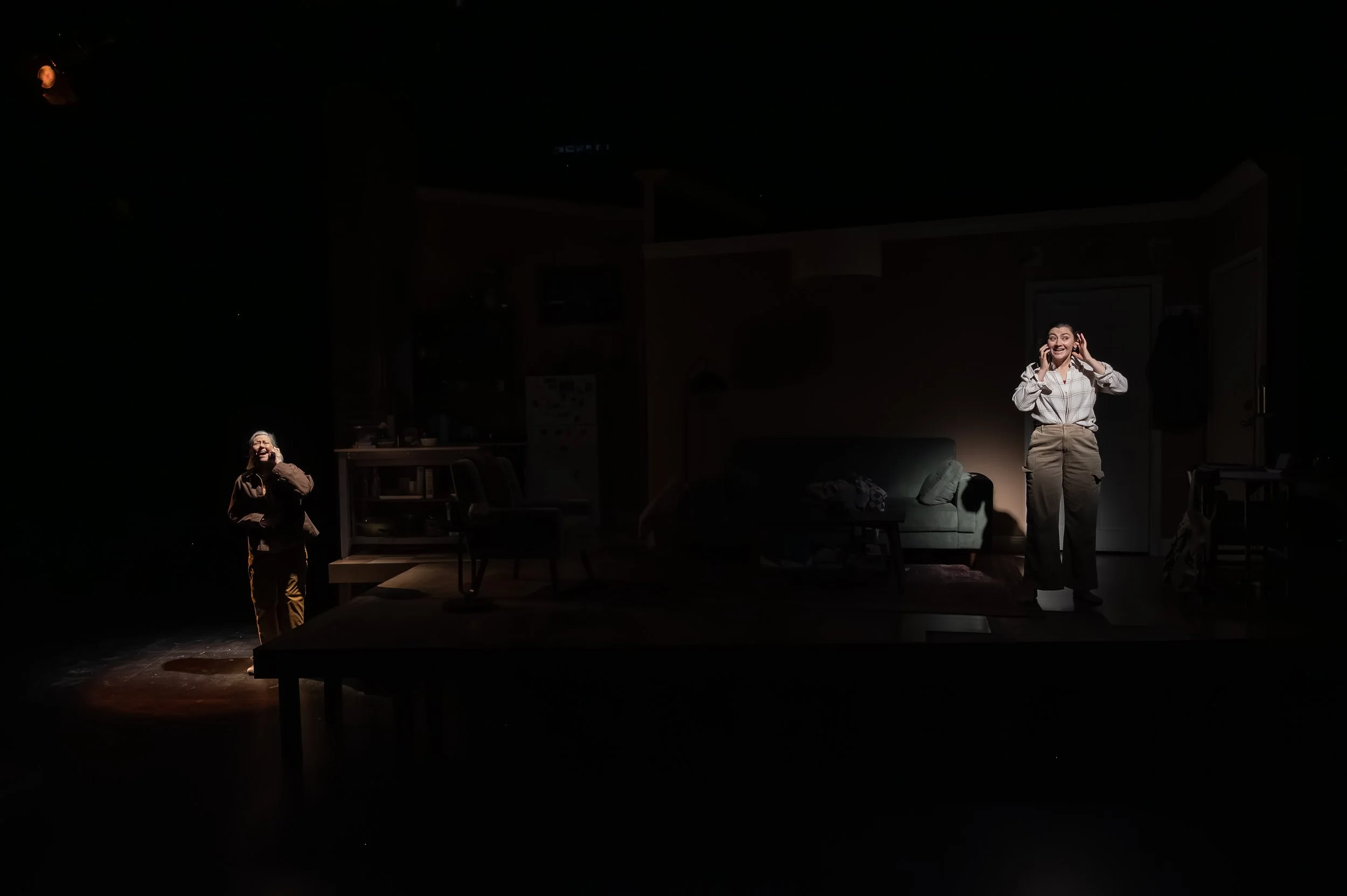  Kim Schraf and Zoe Walpole in Mosaic Theater’s production of  Precarious  by Steph Del Rosso. Photo by Chris Banks. 