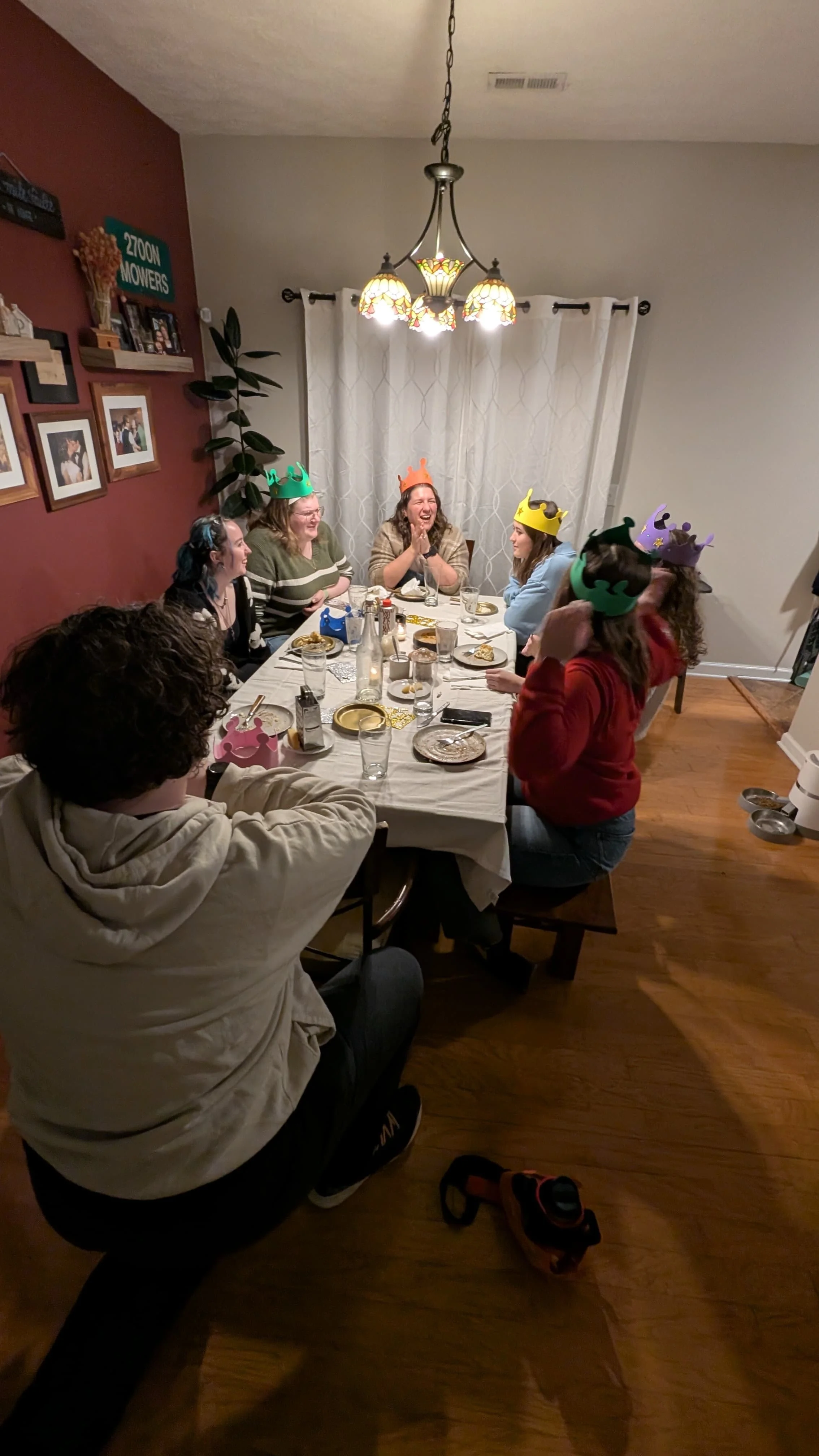 college students at a dinner table