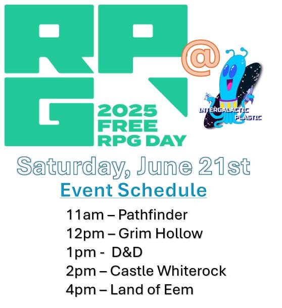Join us this Saturday for Free RPG Day! We're holding free demos, play sessions, and giveaways all day! We welcome new and veteran players! #lakelandflorida #roleplayinggames #dungeonsanddragons