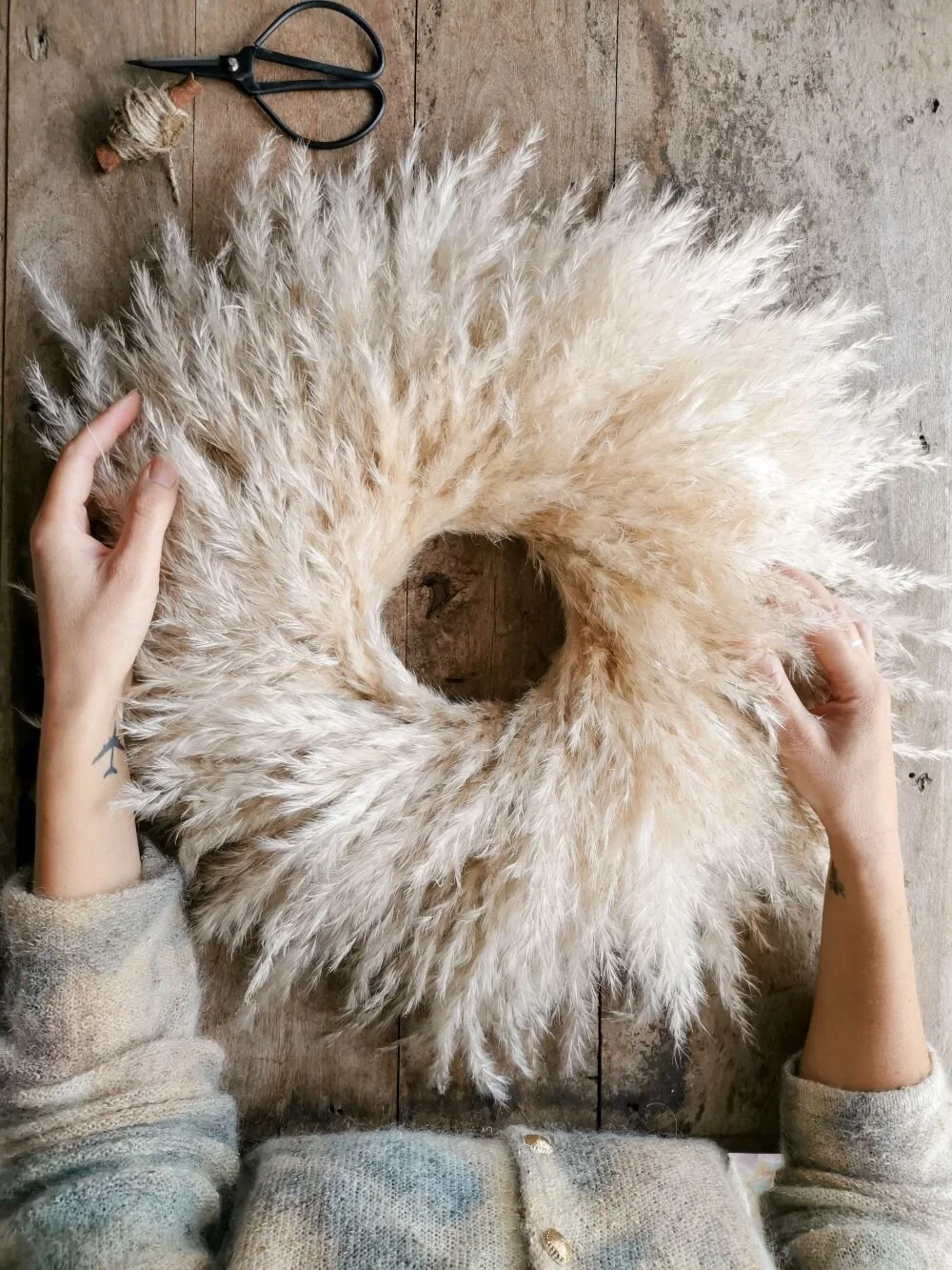 Natural fluffy pampas handmade wreath