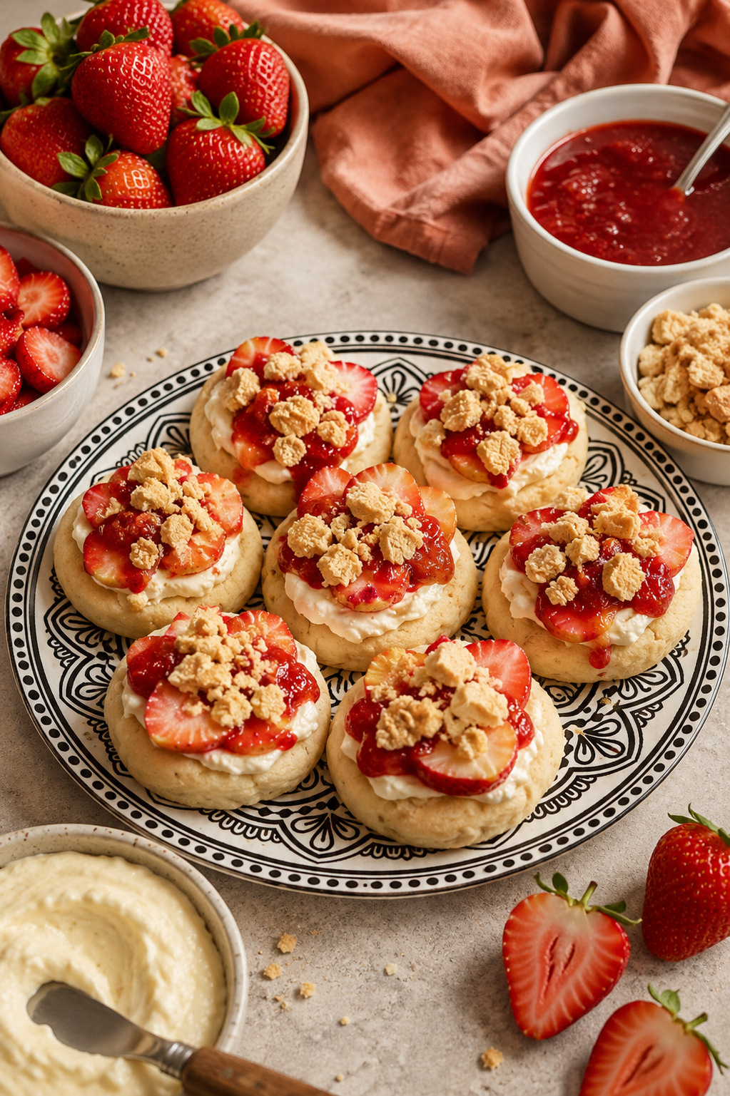 Strawberry Cheesecake Cookies with Homemade Strawberry Compote