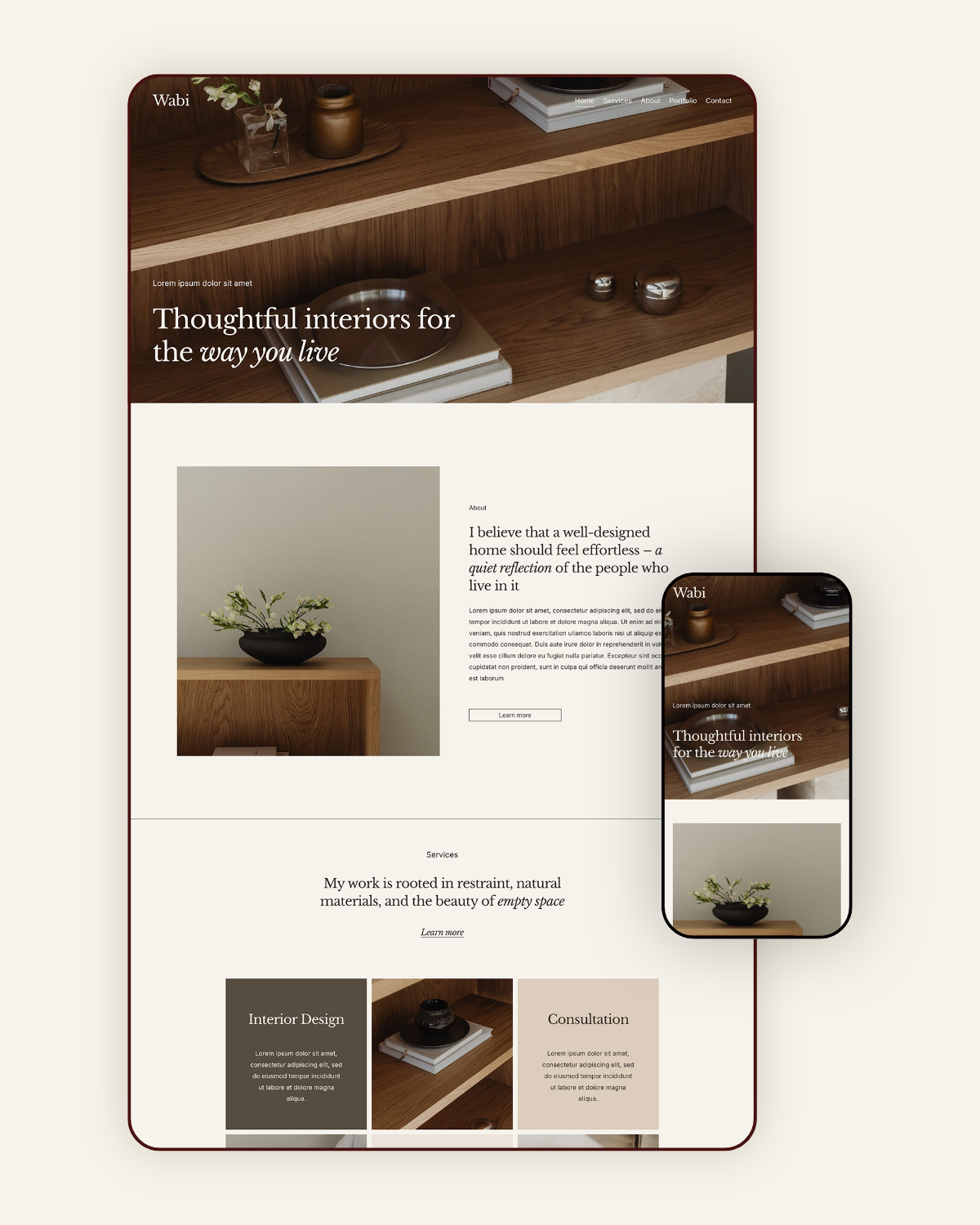 Valmis Squarespace-nettisivupohja - Wabi