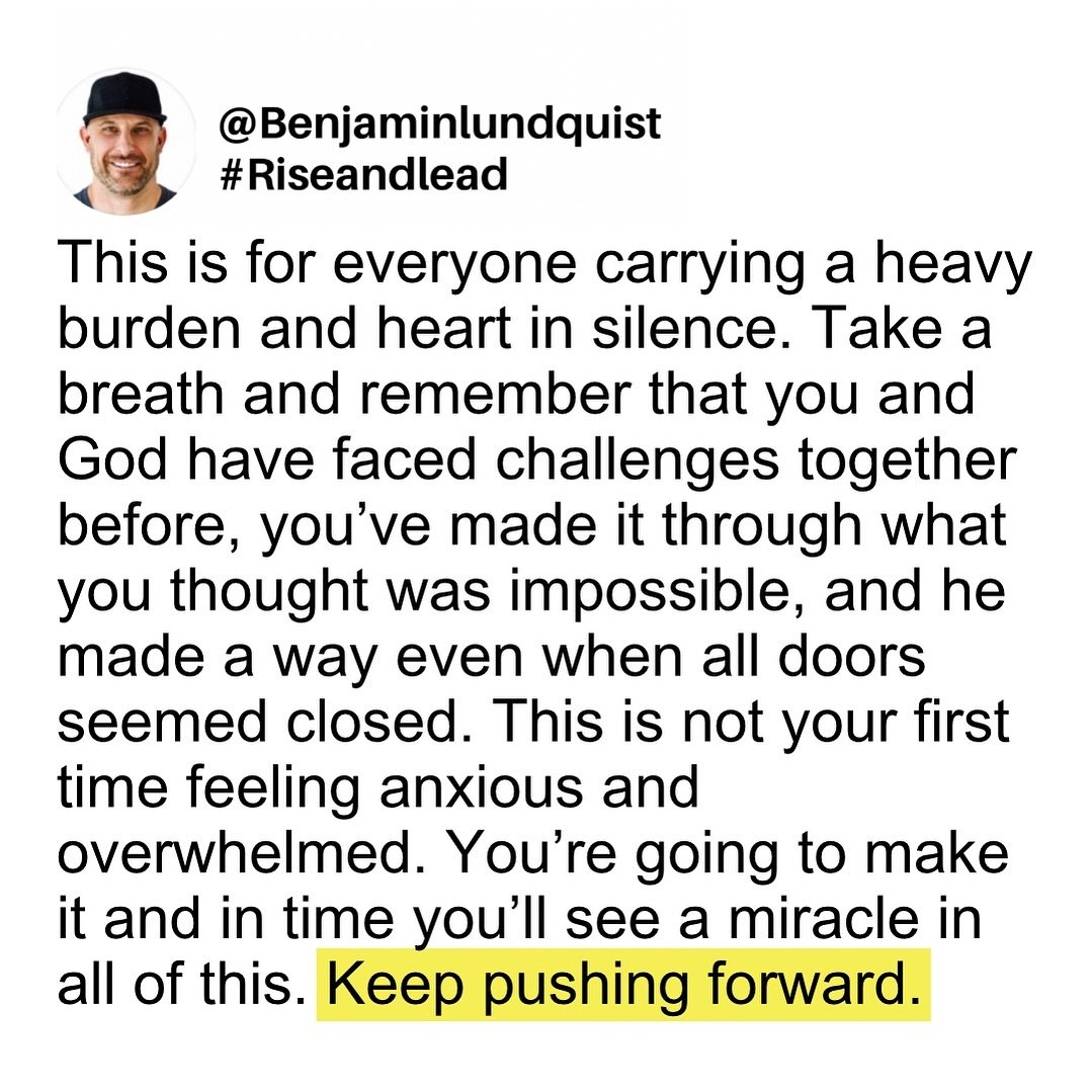 Type &ldquo;amen&rdquo; below. This is for everyone who feels like the weight of the world is on their shoulders. 🙏🏽
-
@Benjaminlundquist #Riseandlead #faith #inspiration #motivation #words #wordstoliveby