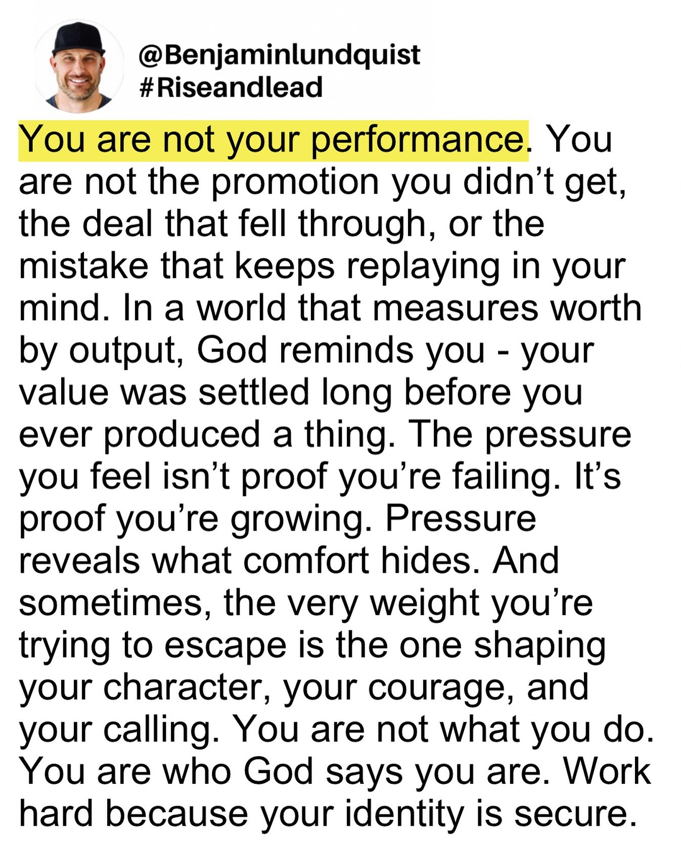 Type &ldquo;amen&rdquo; below and share to encourage someone else. The world defines people by performance. God defines people by purpose.
When you know who you are, pressure won&rsquo;t break you - it&rsquo;ll build you. Keep showing up. Keep giving