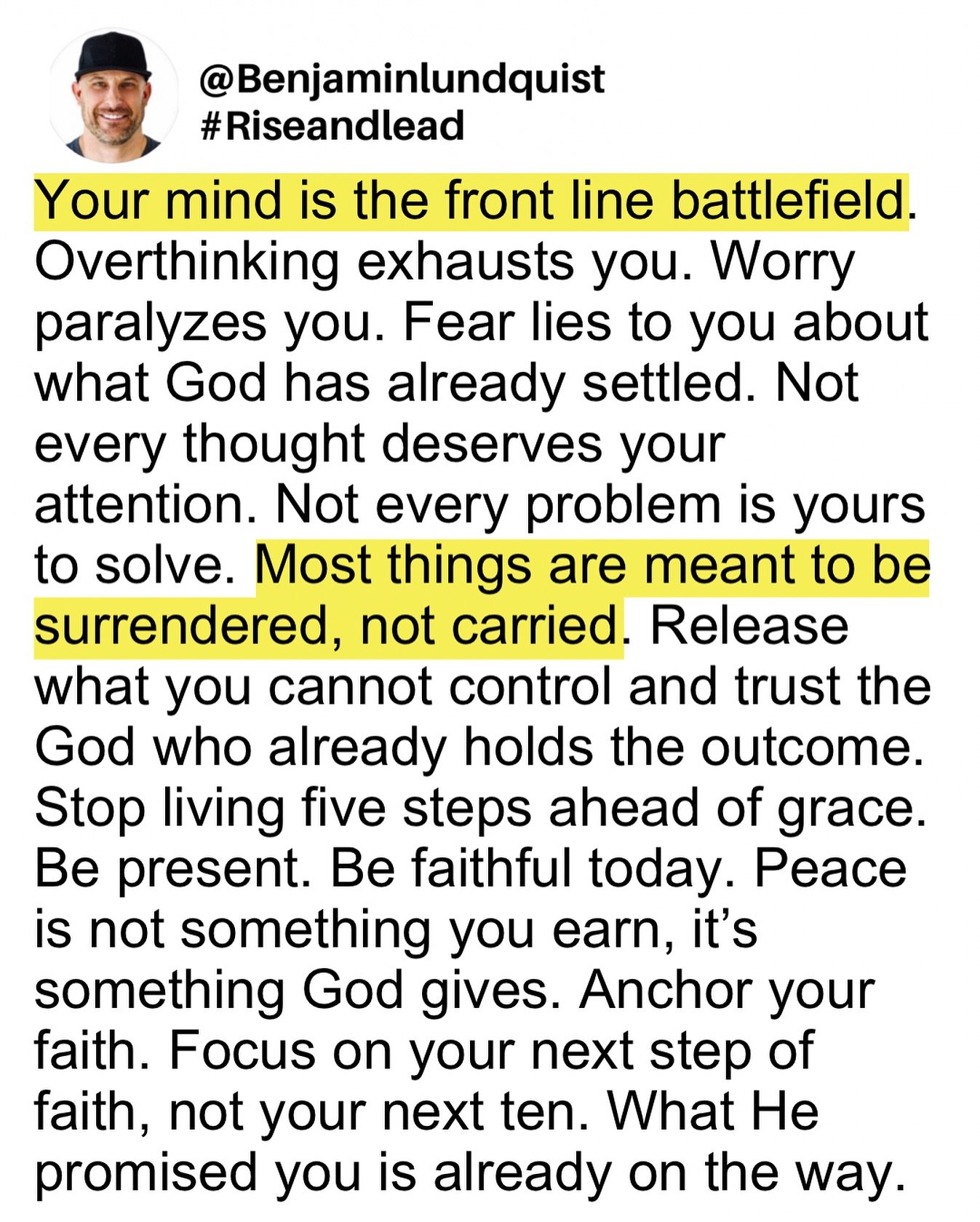 Type &ldquo;amen&rdquo; below and share to encourage someone else. Your mind is one of the most strategic battlegrounds in your life, and Scripture is clear about how this battle is won. In 1 Samuel 17, David stands before Goliath while everyone else