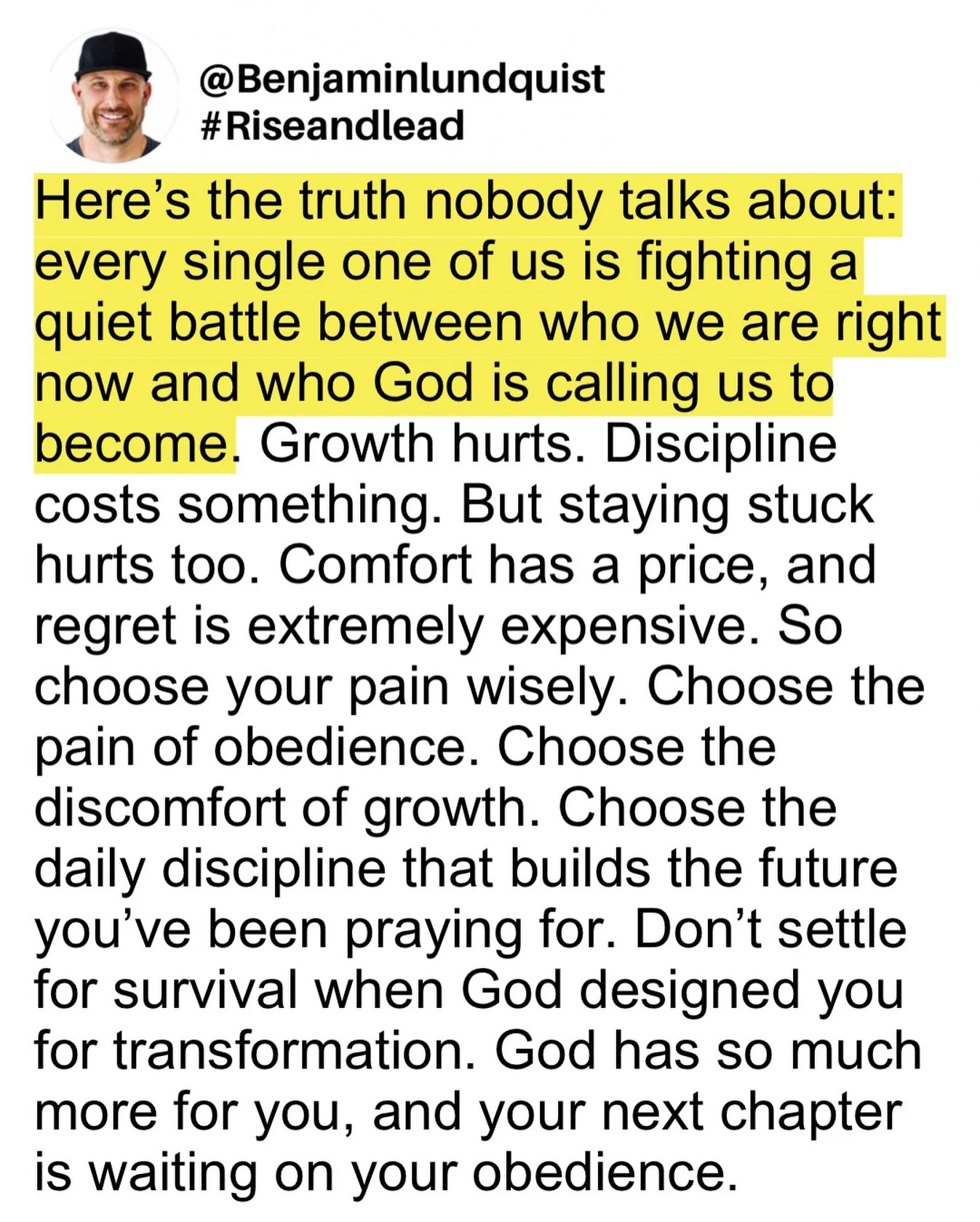 Type &ldquo;amen&rdquo; below and share this to encourage someone else. Choose growth over comfort. Choose discipline over delay. Choose obedience over excuses. God is calling you higher, don&rsquo;t settle where you are when He&rsquo;s inviting you 