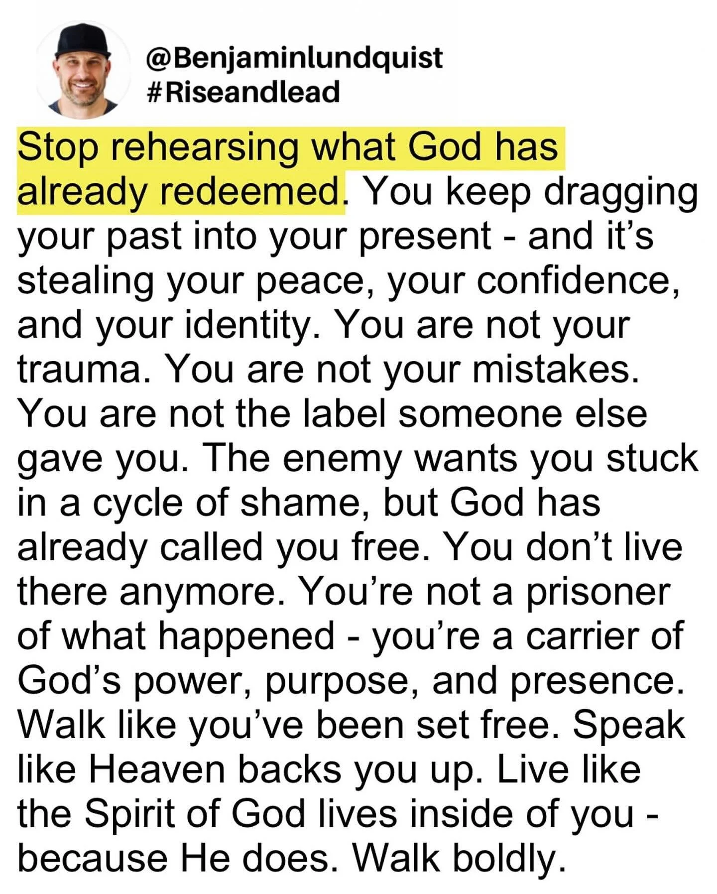 Type &ldquo;amen&rdquo; below and share this to encourage someone else. You&rsquo;re not a prisoner of what happened - you&rsquo;re a carrier of God&rsquo;s power, purpose, and presence. Walk like you&rsquo;ve been set free. Speak like Heaven backs y