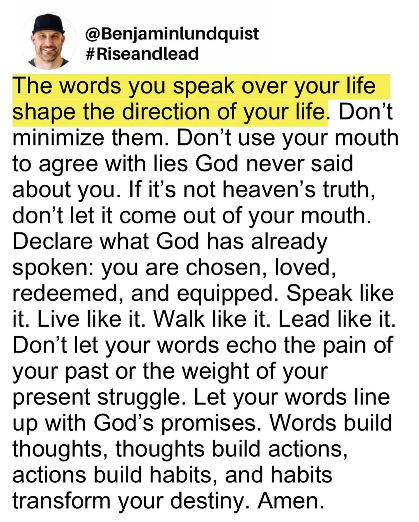 Type &ldquo;amen&rdquo; below and share to encourage someone else. Declare what God has already spoken: you are chosen, loved, redeemed, and equipped. Speak like it. Live like it. Walk like it. Lead like it. Don&rsquo;t let your words echo the pain o
