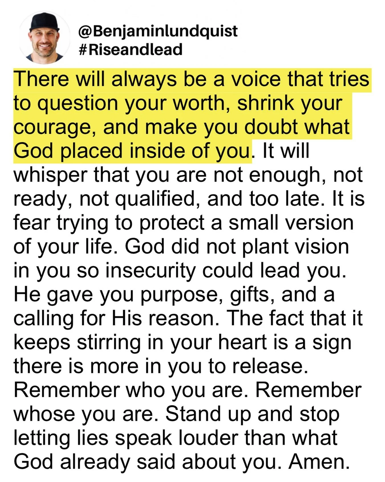 Type &ldquo;amen&rdquo; below and share this to encourage someone else. You do not have to believe every voice that speaks inside your mind. Some thoughts are fear. Some are insecurity. Some are old lies trying to keep you small. God&rsquo;s voice le