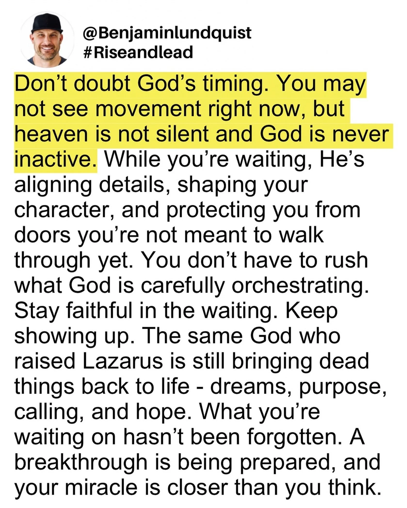 Type &ldquo;amen&rdquo; below and share to encourage someone else. If you&rsquo;re in a season that feels slow, quiet, or confusing, this is your reminder that God&rsquo;s timing is never random. What feels like waiting is often preparation. What fee
