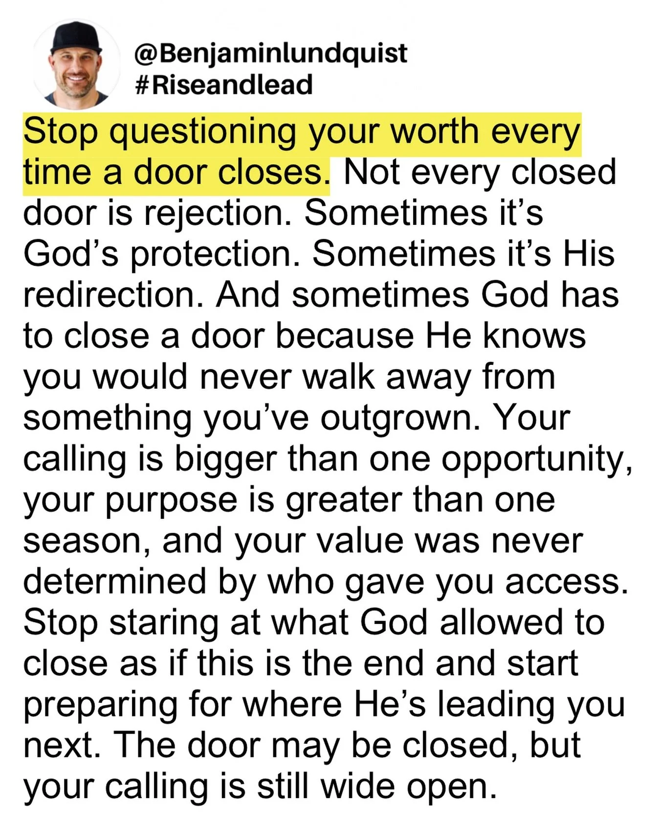Type &ldquo;amen&rdquo; below and share this with someone who needs it. Stop grieving doors that God may have closed to protect your future. Just because something didn&rsquo;t work out doesn&rsquo;t mean you&rsquo;re not good enough, qualified enoug