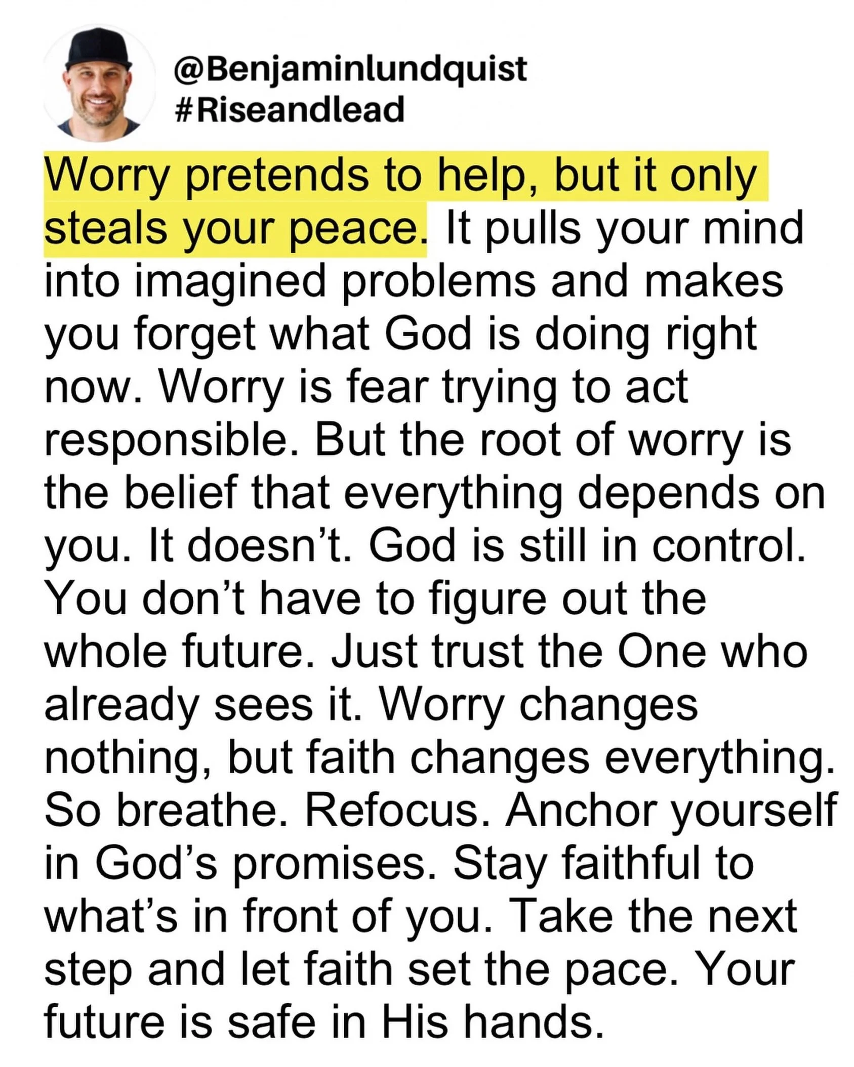 Type &ldquo;amen&rdquo; below and share this to encourage someone else. Worry makes you feel like you&rsquo;re doing something productive, but most of the time it&rsquo;s just fear stealing your peace and pulling your focus away from what actually ma