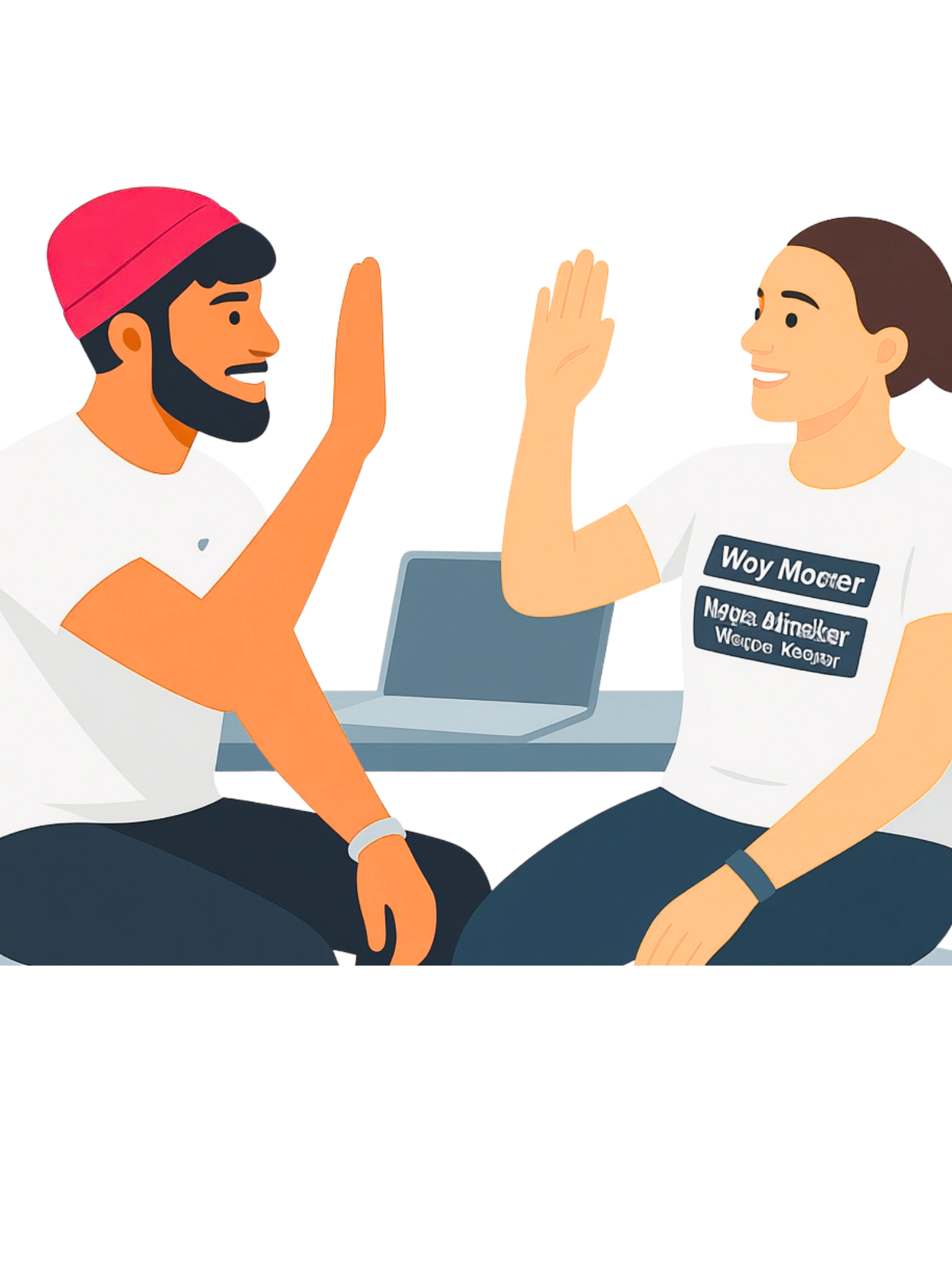 Illustration of two people high-fiving, representing successful Curios coaching outcomes