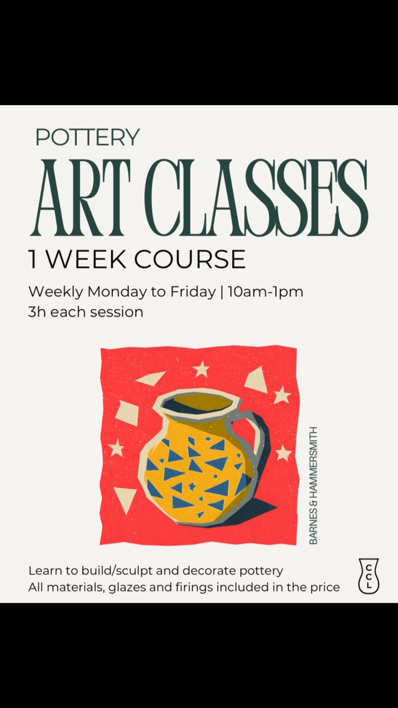 Here for a short time? Why not try the 1 week course?
3 hours every day from Monday to Friday
During the one week course you can work on self directed projects over five consecutive days from 10.00-1pm Mon-Fri.
Projects include hand building on