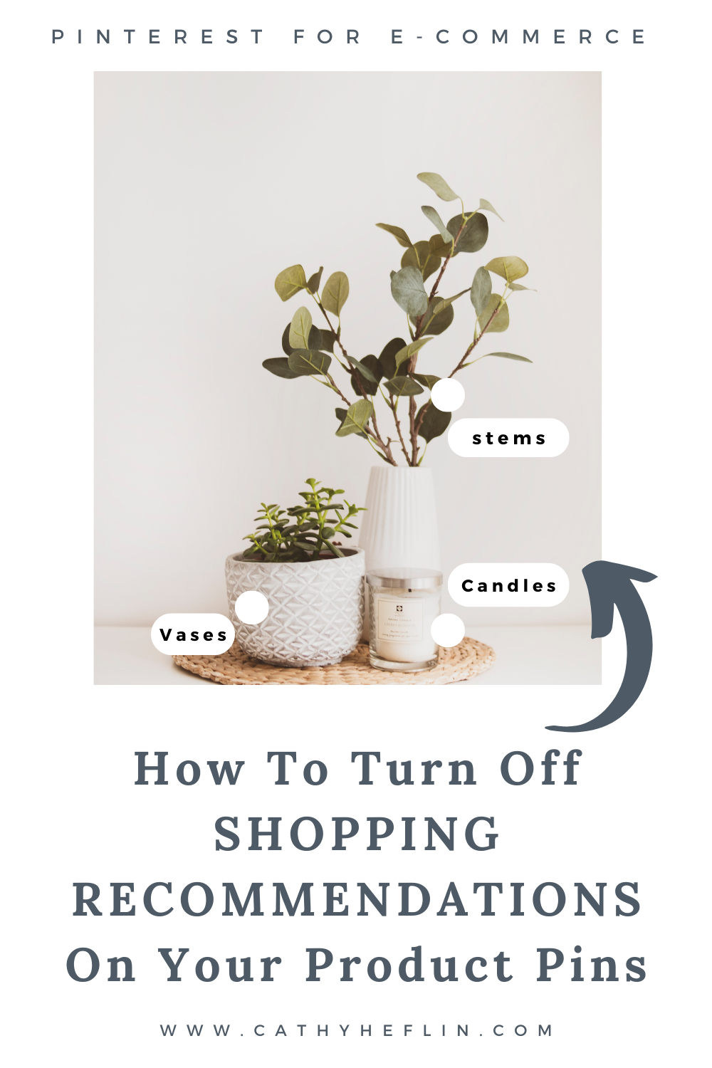 Image for a blog from Pinterest for E-Commerce Expert Cathy Heflin about how to remove shopping recommendations from your Pinterest Product Pins.