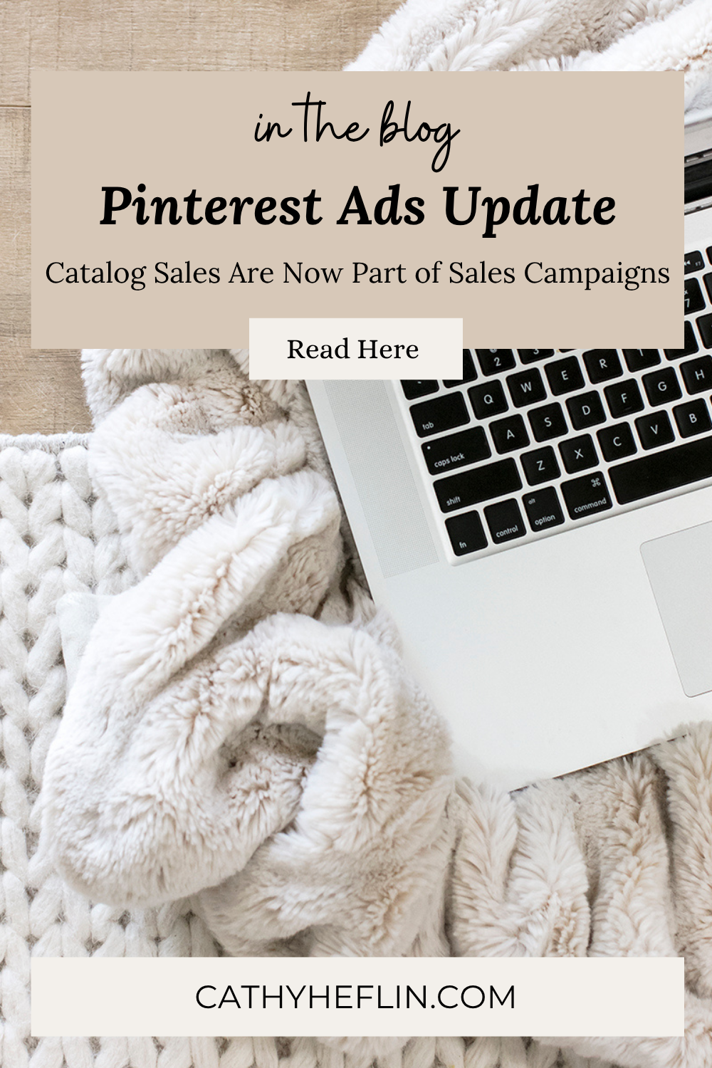 Image of cozy setting with text about a Pinterest Ads Update.