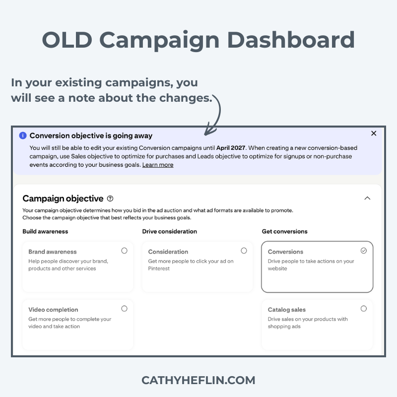 An image of the Pinterest Ads Campaign dashboard from Pinterest Ads Expert Cathy Heflin.