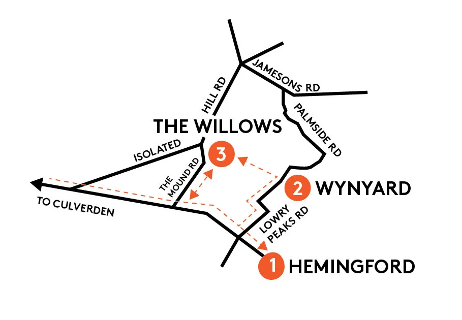 Hemingford. 938 St Leonard’s Rd, Culverden 7391    Wynyard. 272 Lowry Peaks Rd, Culverden, 7391    The Willows. 176 &nbsp;The Mound Road, Culverden 7391