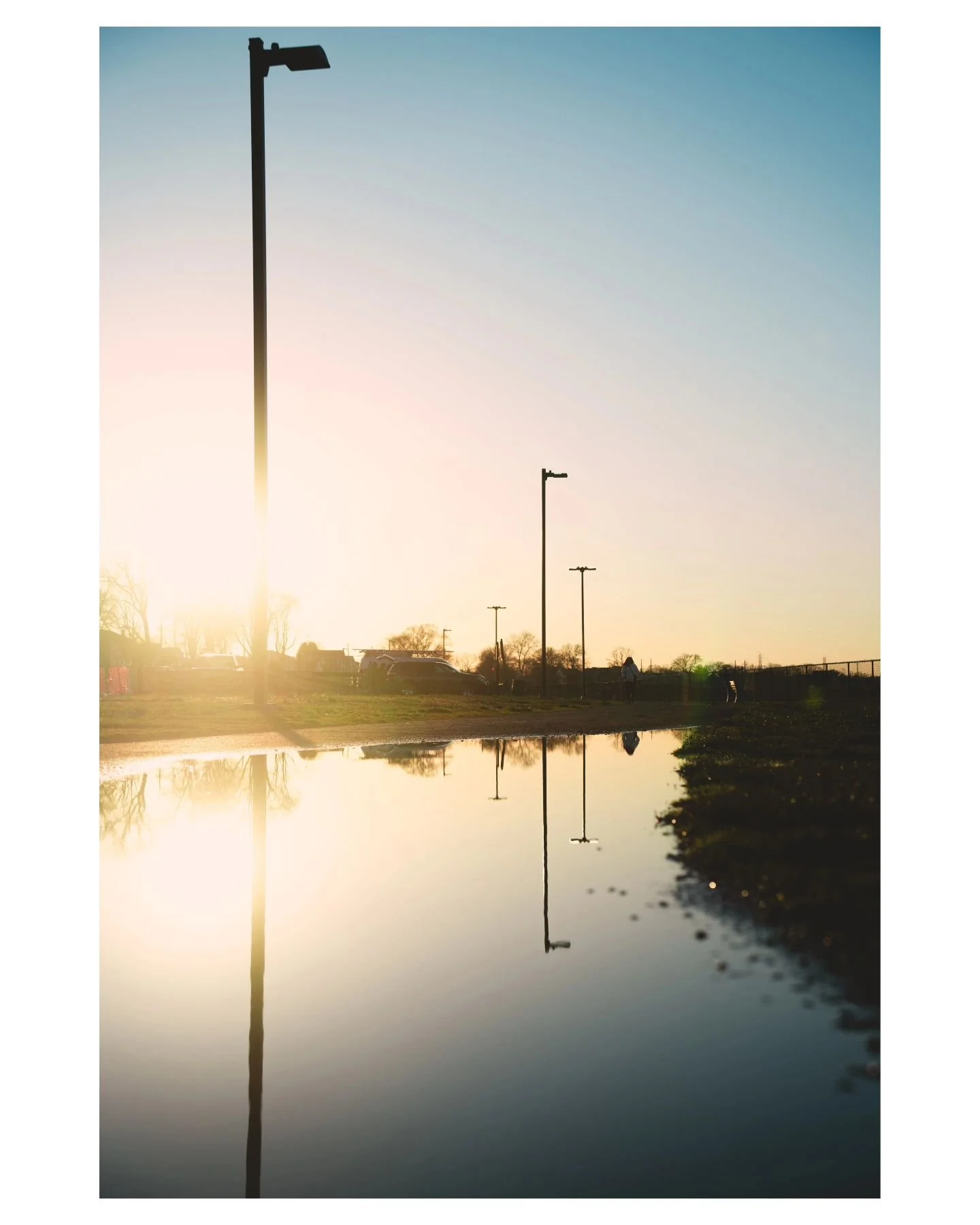 &quot;the light-soaked days were, in fact, coming.&quot;

here we go, mid-20s. please be anything but mid.

#sony #a7iv #reflection #puddle #goldenhour #stillness
