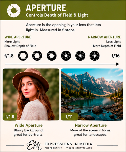 Photography aperture controls depth of field and light