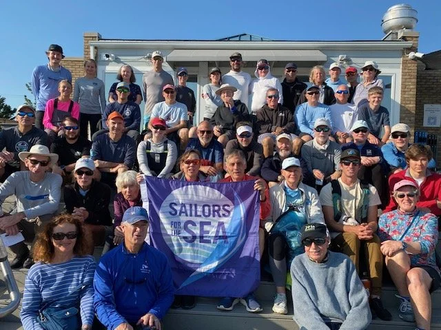Thistle sailors ready for a clean regatta. Photo by Steve Podlich