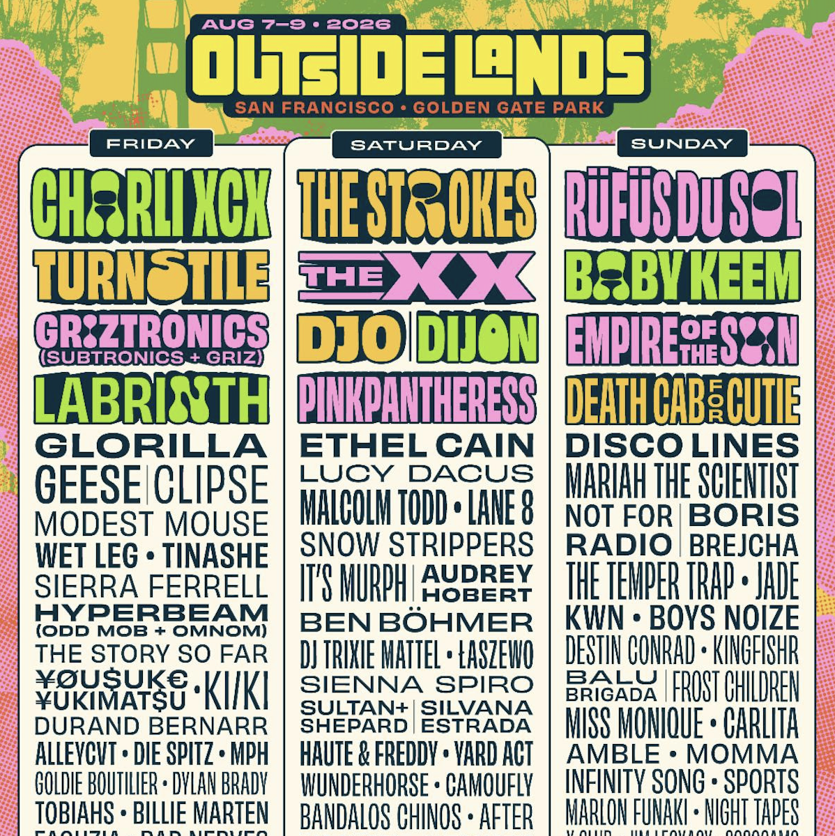 Outside Lands 2026 Reveals Daily Lineups as Single-Day Tickets Arrive