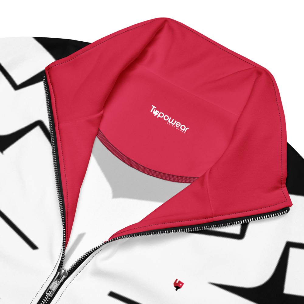 Red Typowear logo inside collar of Shitshow jacket – branded minimalist accent.