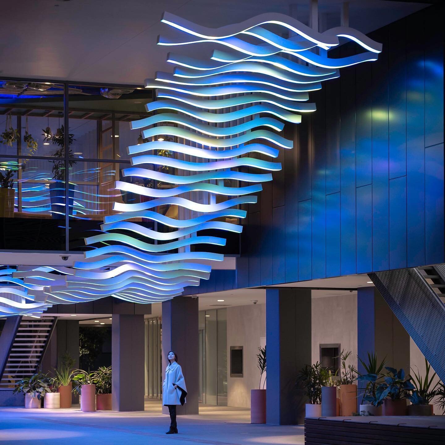And just like that our newest permanent public artwork Waterbody in Pyrmont, Sydney is illuminating its part of the planet. Our fantastic client @mirvac_portfolio commissioned the piece to lighten a dark undercroft next to its primary tenant @google 