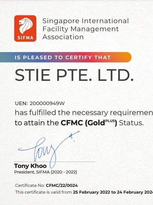 STIE joined 14 other reputable FM companies to receive the Certified Facilities Management Company (CFMC) GoldPlus