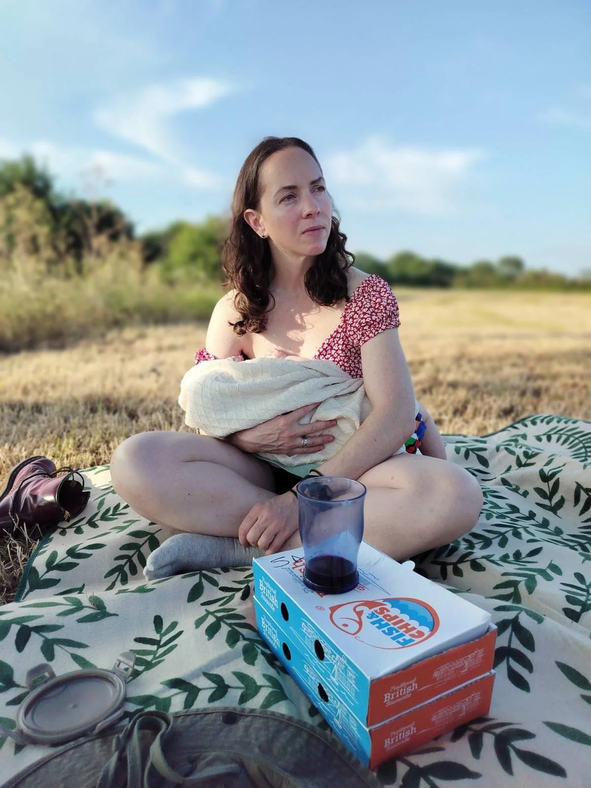 beautiful confident mother breastfeeding outdoors picnic summer