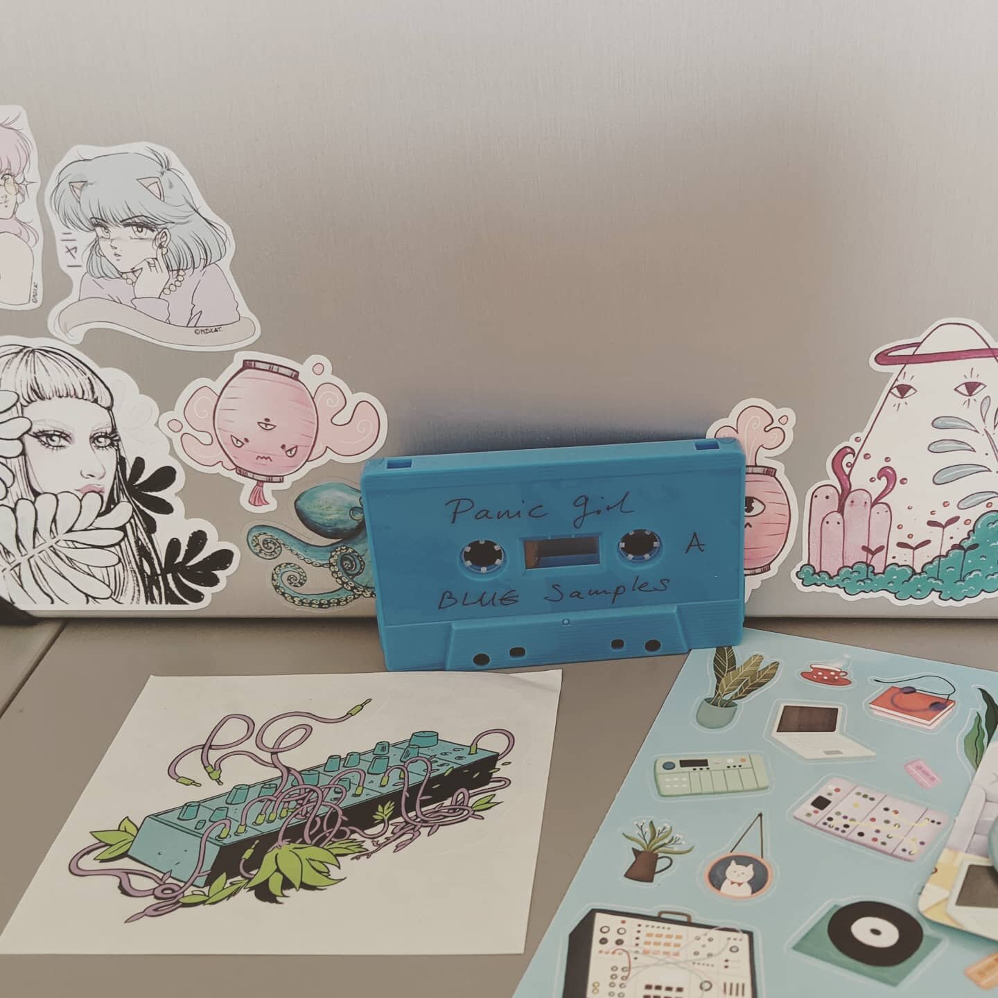 Just got a delivery from @panic.girl.666 looking forward to listening while I work today and those beautiful stickers are definitely going on my touring case.
 #cassette #modularsynth #intellijel #cybertwee #vaporwaveaesthetic #eurorack
