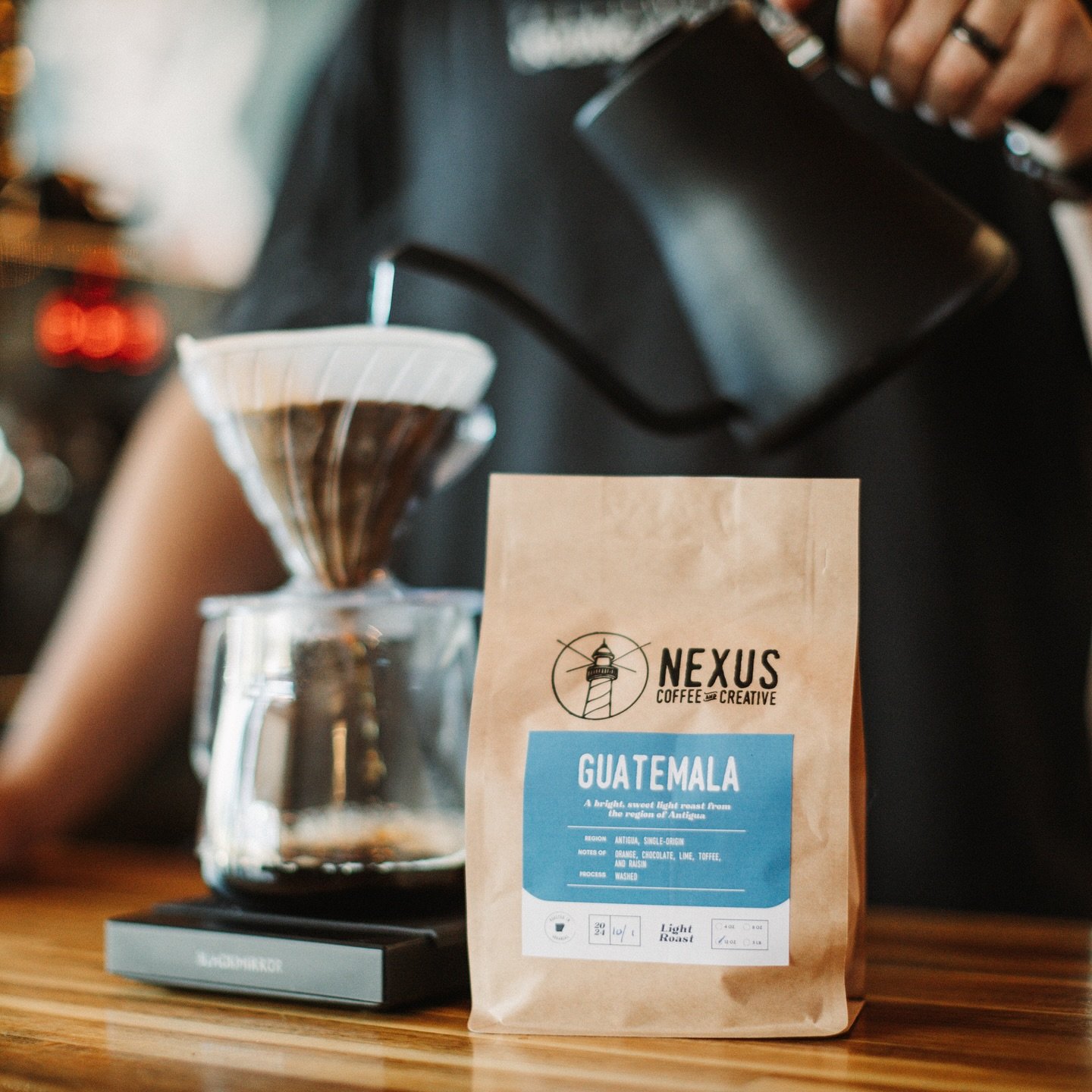 Try out our new pour-over roast, our single-origin Guatemala Antigua! This is a light roast that features sweet notes of chocolate and toffee with tart notes of lime, orange, and raisin. Take a bag home or try it behind the bar! You can also order a 