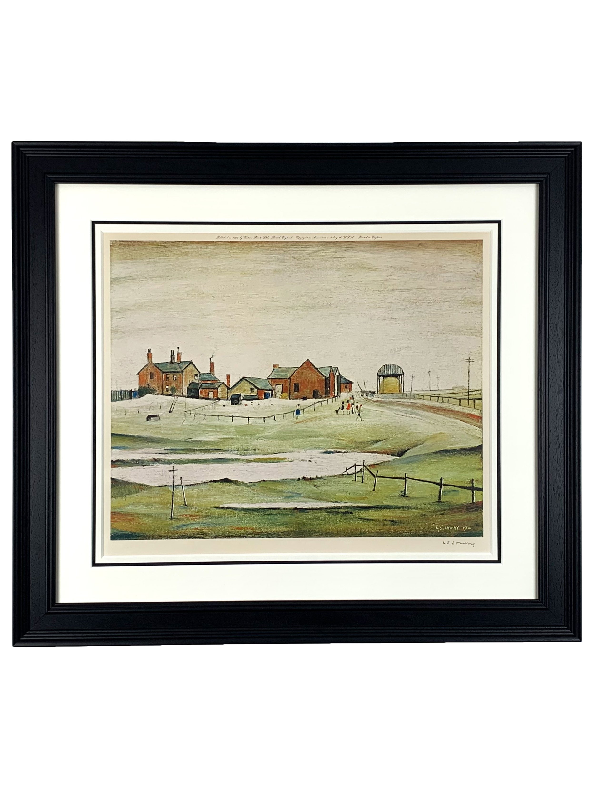 L. S. Lowry - Landscape with Farm Buildings
Year – 1974
Medium – Offset Lithograph on wove
Signed – signed in pencil lower right
Edition – from the edition of 850 with the Fine Arts Trade Guild blindstamp
Size – 75 x 66 cm (framed size)