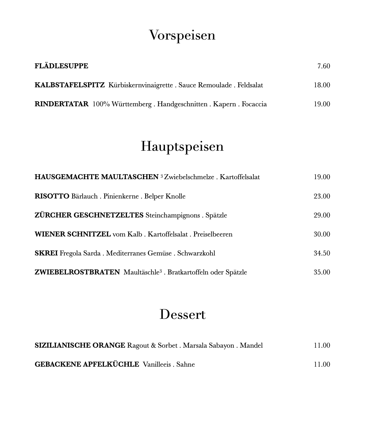 Speisekarte Knausbira Stüble