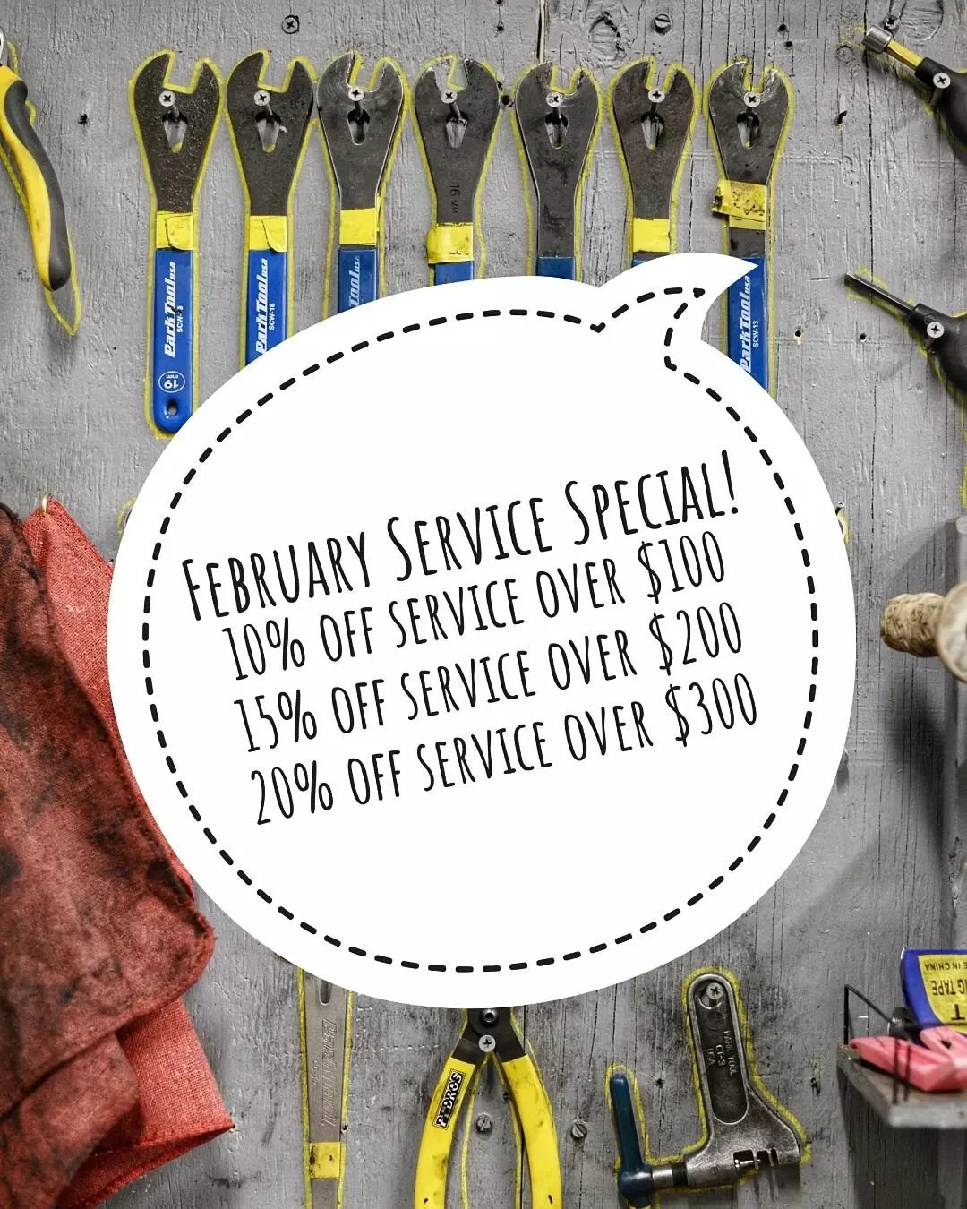 👩&zwj;🔧Service SPECIAL!👨&zwj;🔧
Drop your bike off during the month of February and get a few 💵 off your bill. 
.
.
#february #servicespecials #localbikeshop #deals