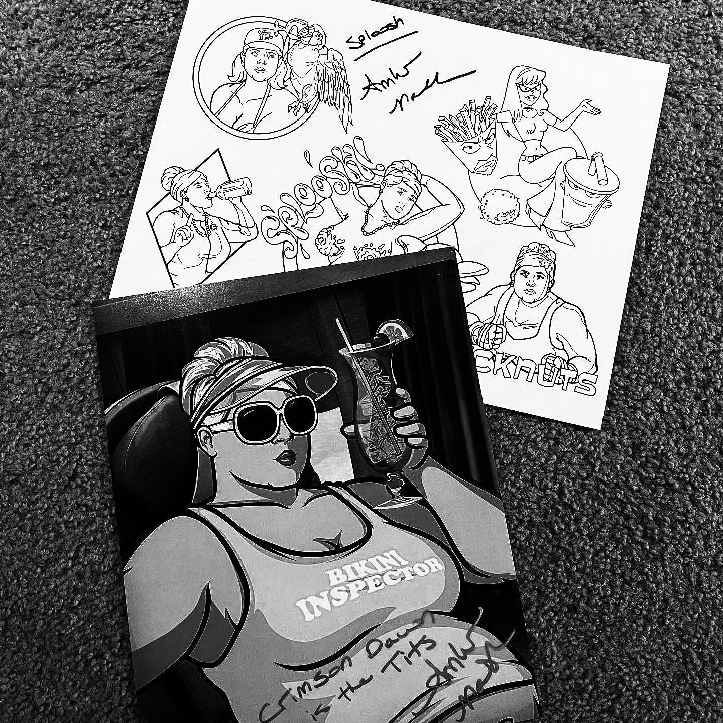 My Art haul from @northernfancon that I still need some frames for and need to go up in @crimsondawncollective.
😝🙌🏼
@ambercnash signed flash sheet. Can&rsquo;t wait to tattoo &ldquo;sploosh&rdquo; flash soon&hellip; 

@sheldonbueckertart 
@johnnik