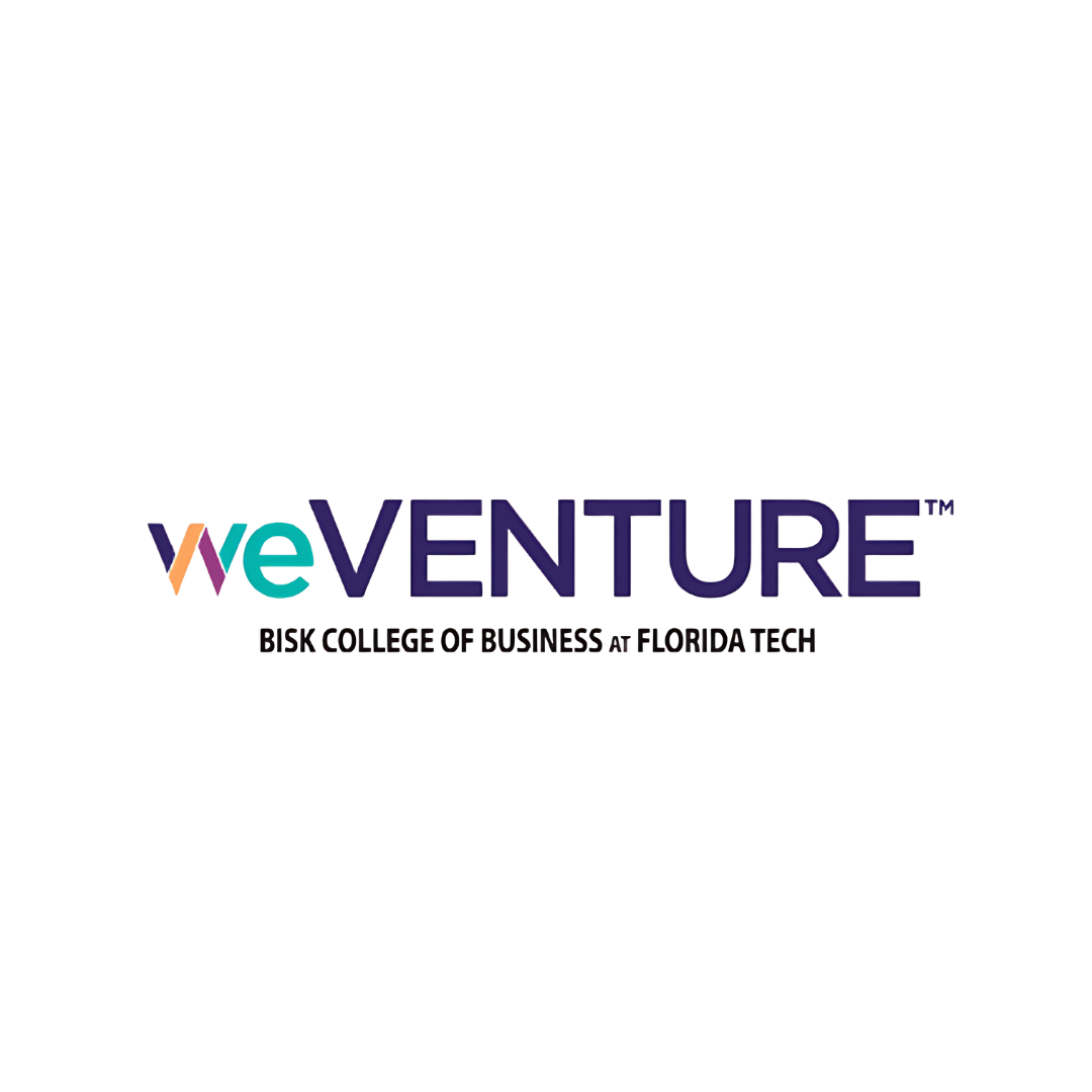 Colorful 3D text spelling 'weVenture' with the subtitle 'Bisk College of Business at Florida Tech' underneath.