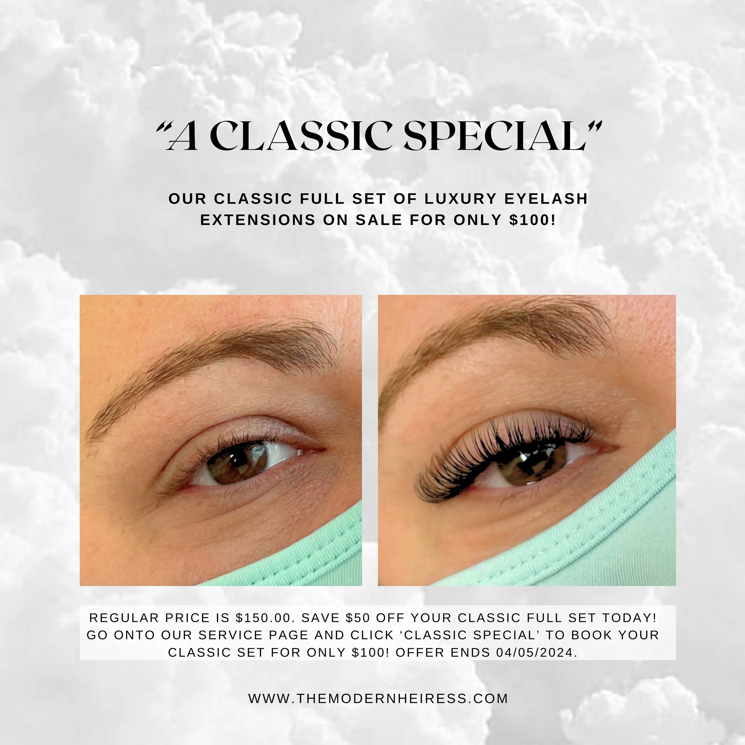 ✨💐 A CLASSIC SPECIAL 💌✨ $50 OFF CLASSIC FULL SETS!
.
Classic Full Sets are on sale for only $100! Offer extends to both new and past clientele. Please go onto our website and click on the category &lsquo;A Classic Special&rsquo; to book/prebook you