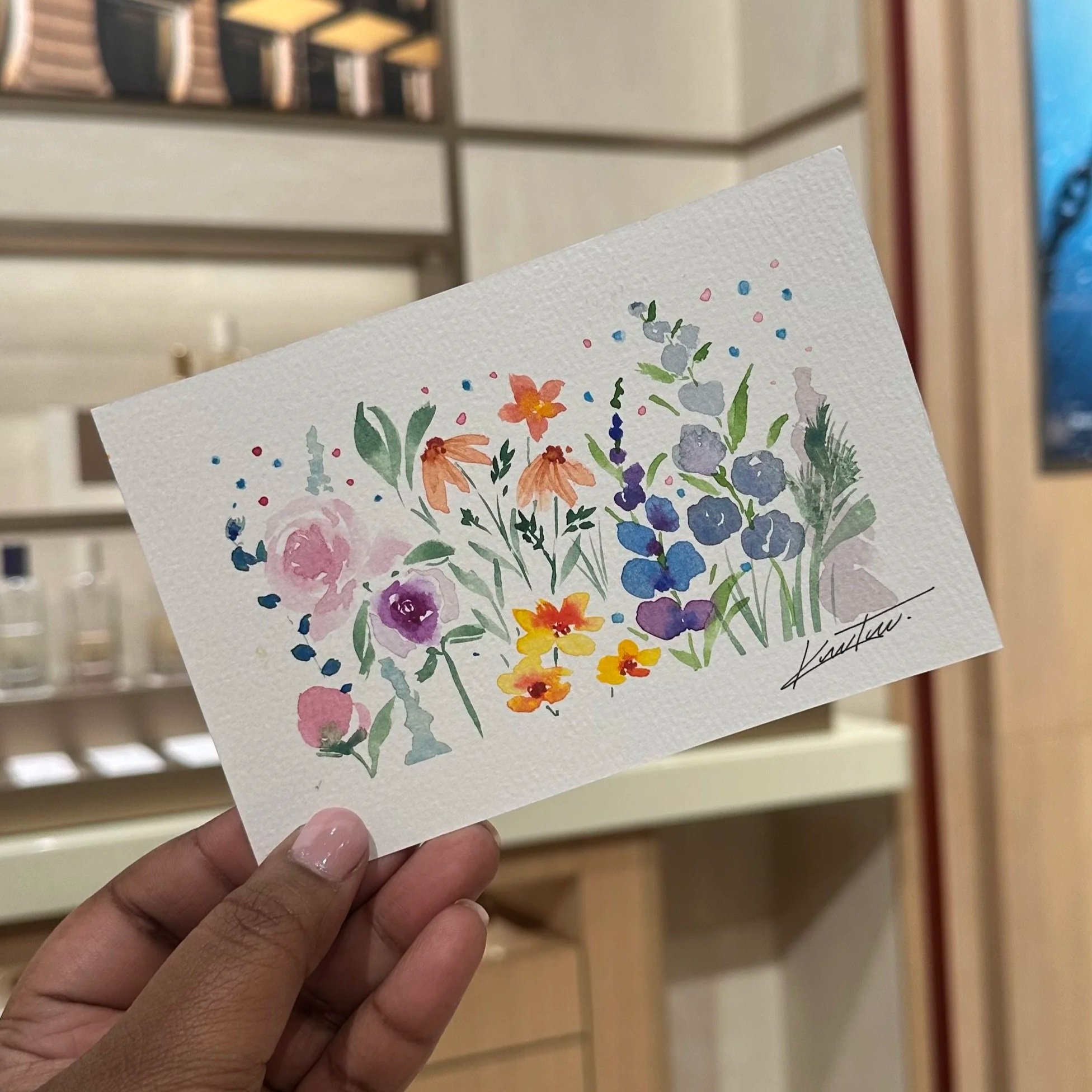 Custom watercolor floral artwork showcasing layered blooms and soft color transitions for a romantic feel – Didi Letters, Montreal Artist
