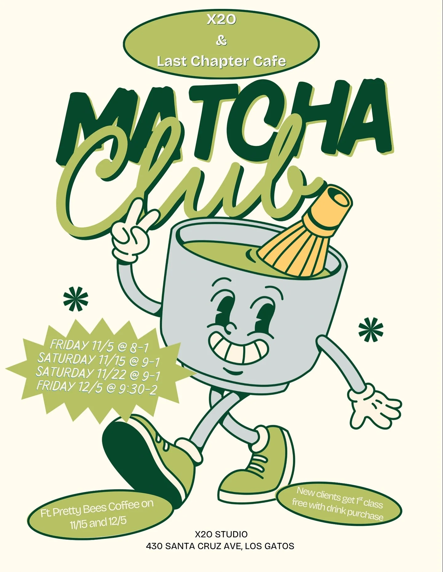 Who&rsquo;s ready for a month full of matcha dates with @lastchaptercafe 🍵✨

We will have punch cards provided at the studio and if you get the card filled, you get an unlimited 1-month membership for $50 

New to X2O? Buy a drink and your first cla