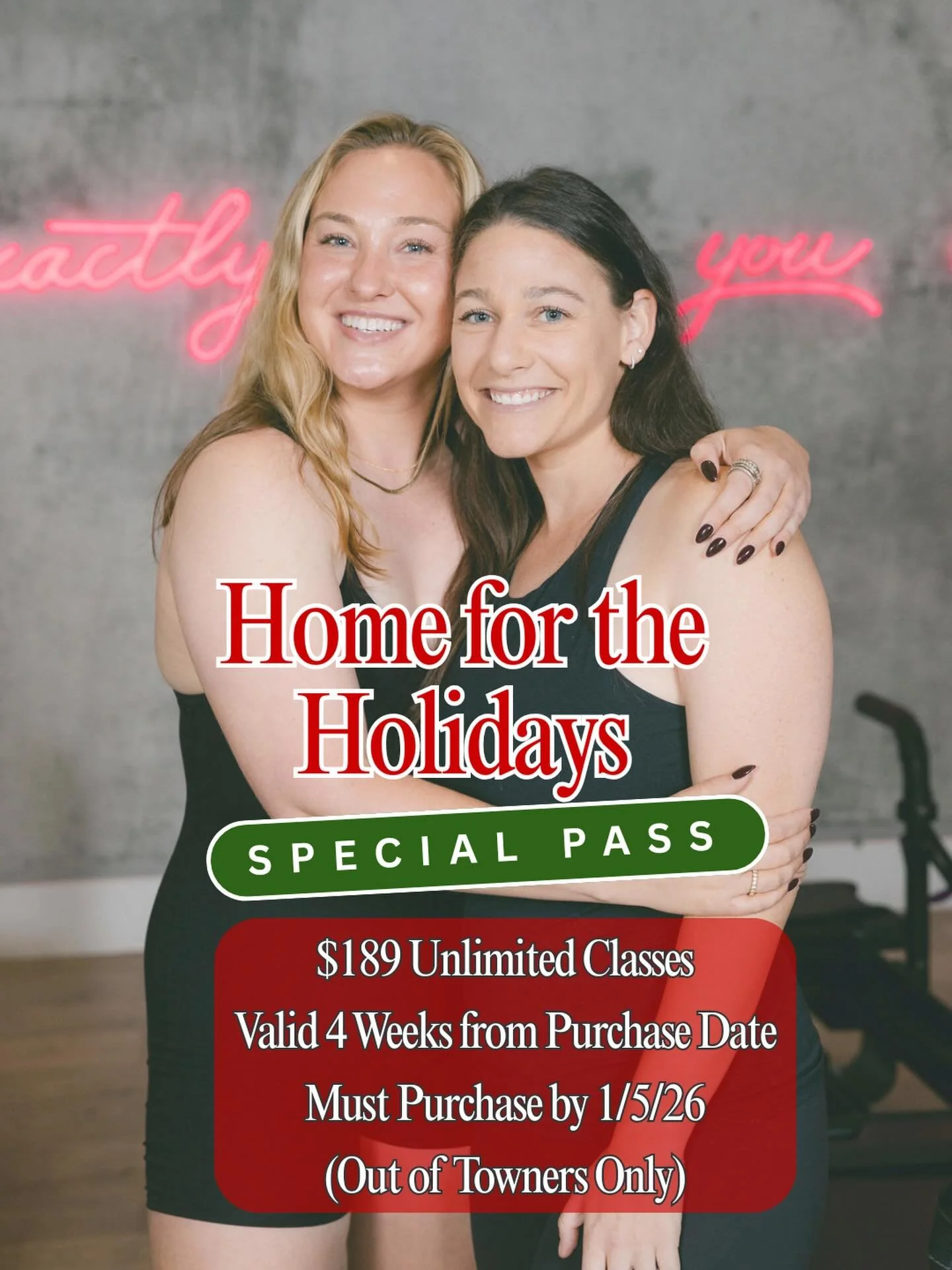 Home from school or visiting for a few weeks over the holidays? Don&rsquo;t let your workout game slide! We are offering a special unlimited pass for those in town for a good time but not a long time. This pass is $189 and expires 4 weeks from purcha