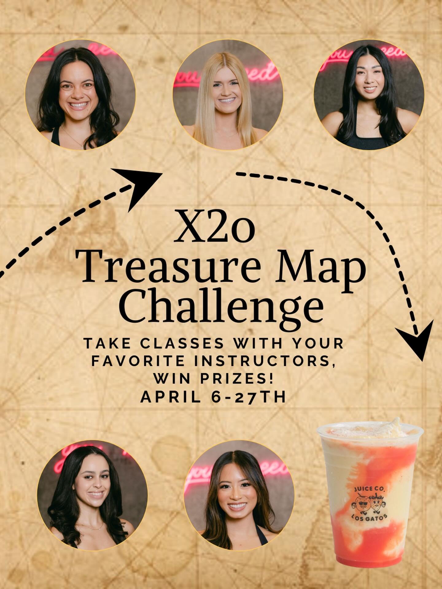 Hey XCREW get ready for a fun spring challenge! This challenge will encourage you to get out of your comfort zone and try a new instructor or class time! Starting this Monday you can pick up your treasure map card at each studio. Enroll in the challe
