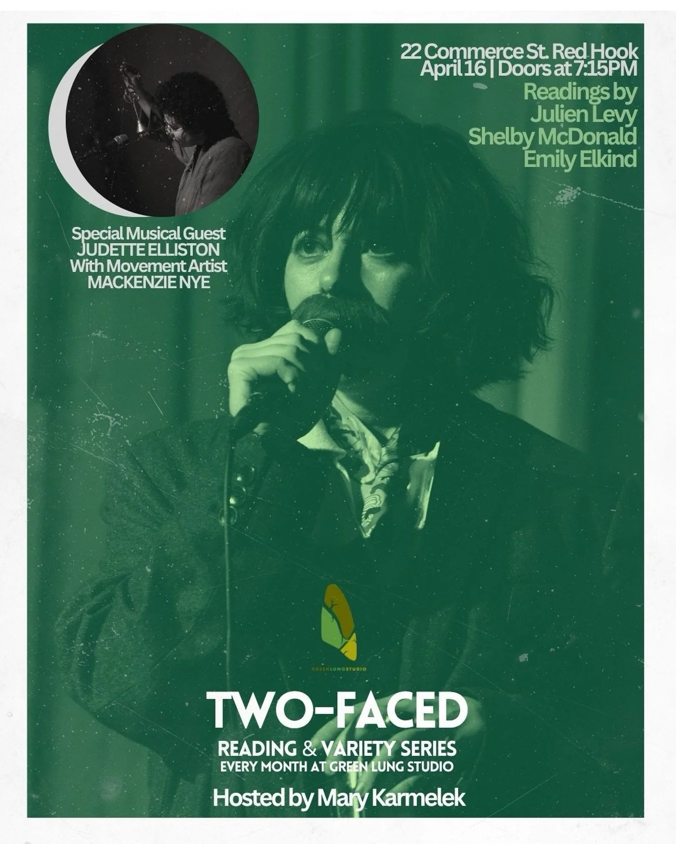 Thursday, April 16th!

Readings by
Julien Levy
Shelby McDonald
Emily Elkind 
Hosted by Mary Karmelek

Musical guest Judette Elliston @jud_ette_bagu_ette and movement artist Mackenzie Nye @mackenzieanye 

Doors @ 7:15 PM
Show @ 8:00 PM

Tickets availa